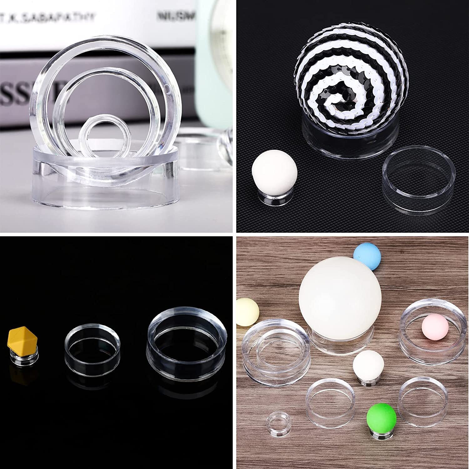 100Pcs Acrylic Sphere Stand Clear Plastic Ring Display Décor Round for Golf Ball