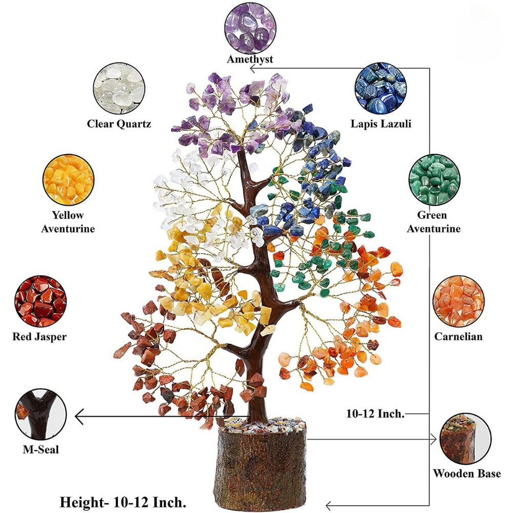 5PcX7 Seven Chakra Crystal Gemstone Money Tree w/ 300 Stones Golden Copper Wire
