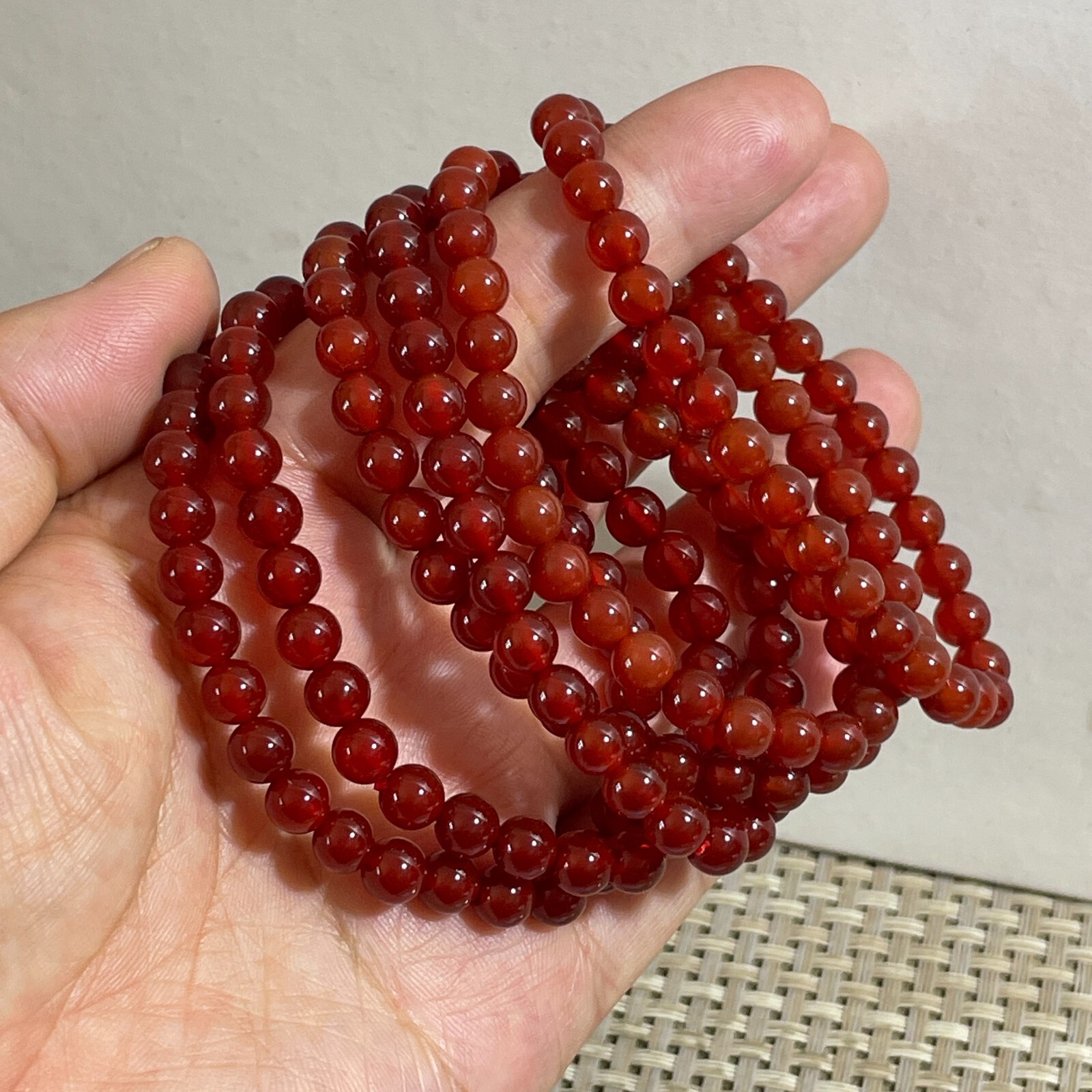 Wholesale 1 Pcs red agate stone ball beads 6mm 7.5”crystal Stretch Bracelet