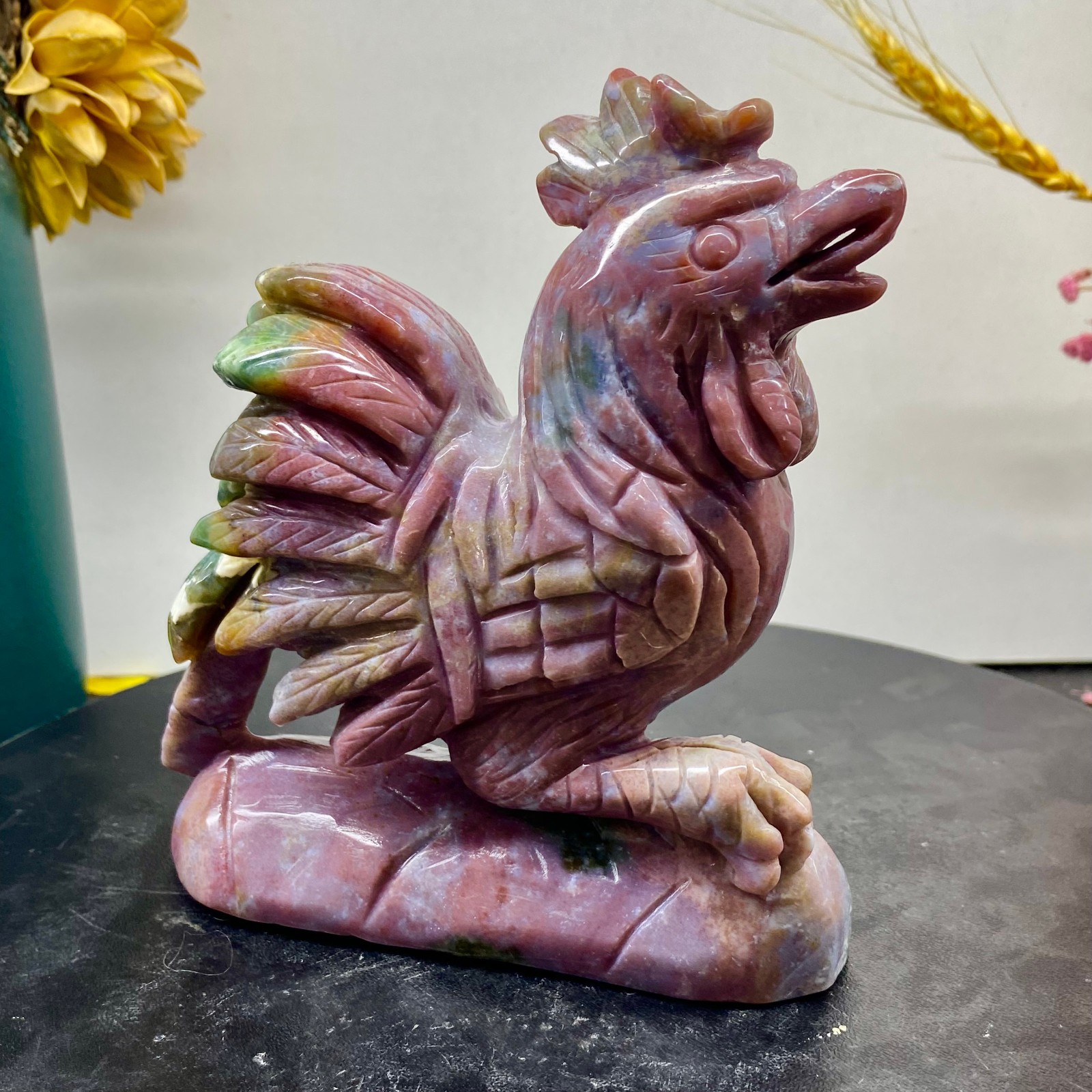 1.45LB Natural Amazonite Carving chicken Hand Carved Crystal Healing Decor
