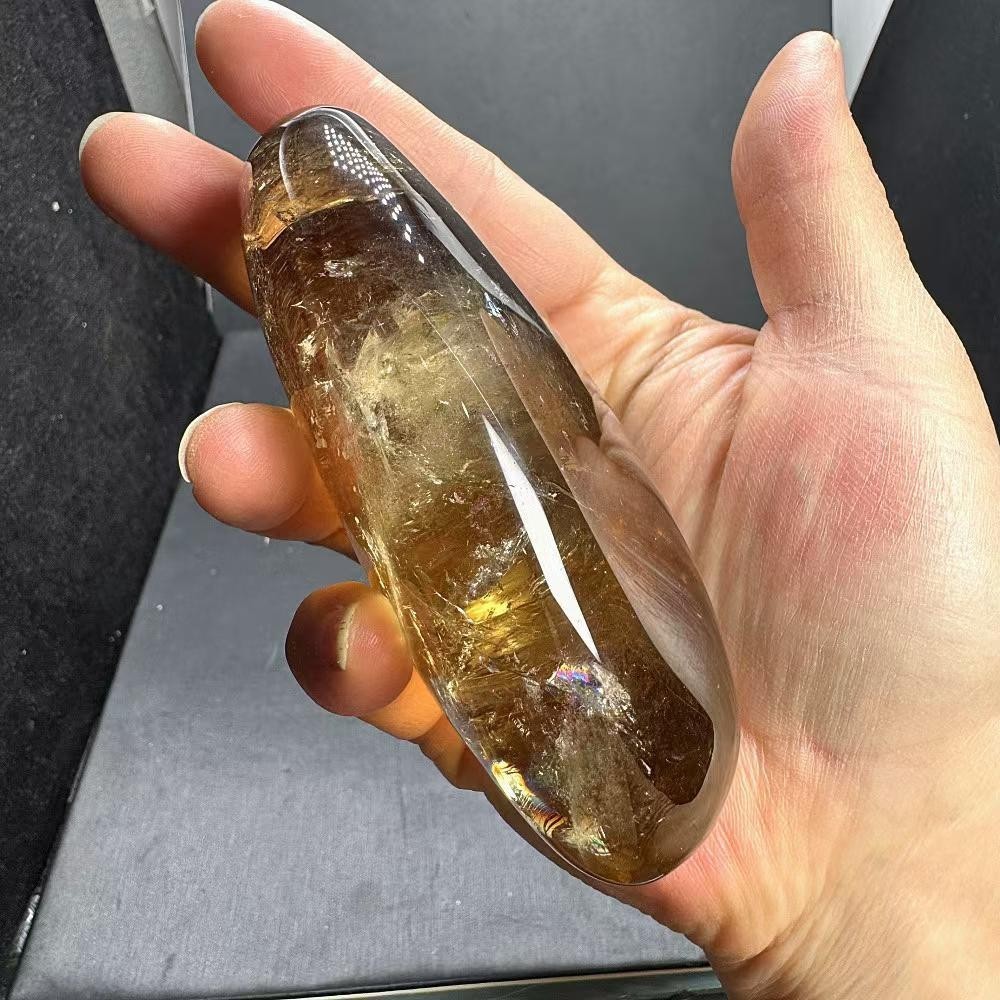 352g Natural Citrine Quartz Carved Palm Polished Crystal Reiki Healing