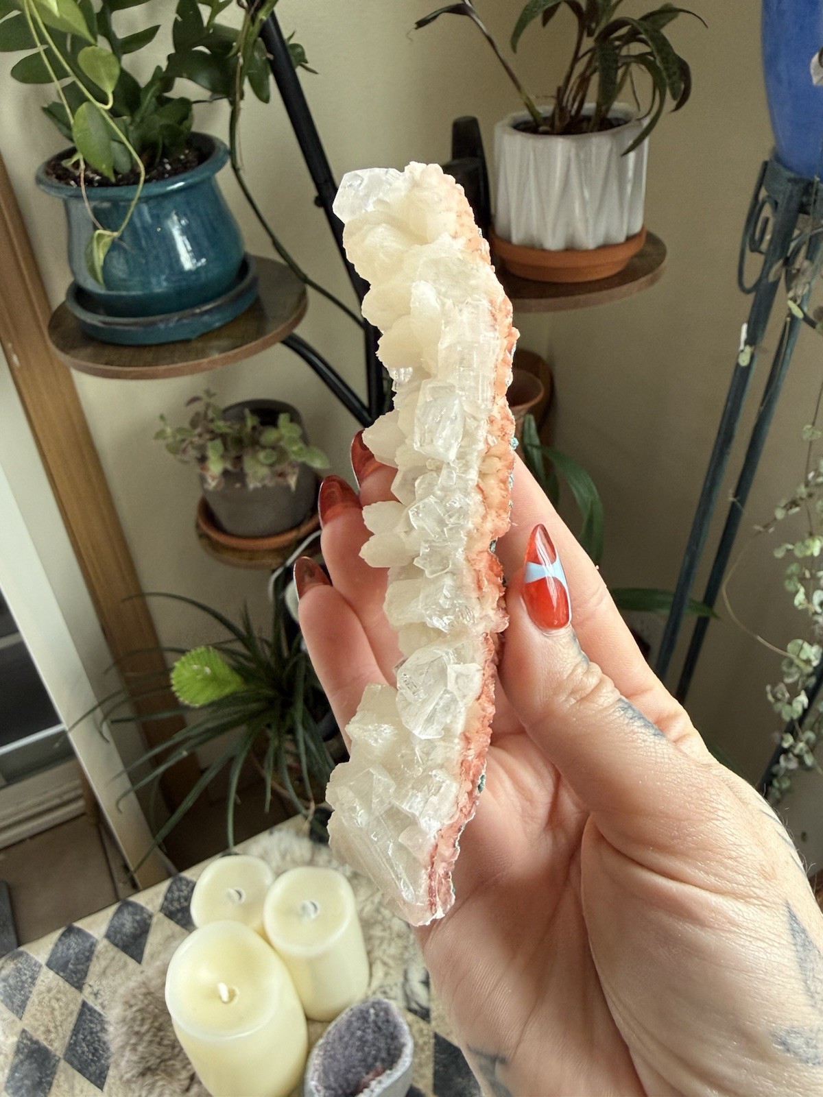 White Apophyllite Mineral Specimen with Green Matrix, Approx. 5.25 Inch