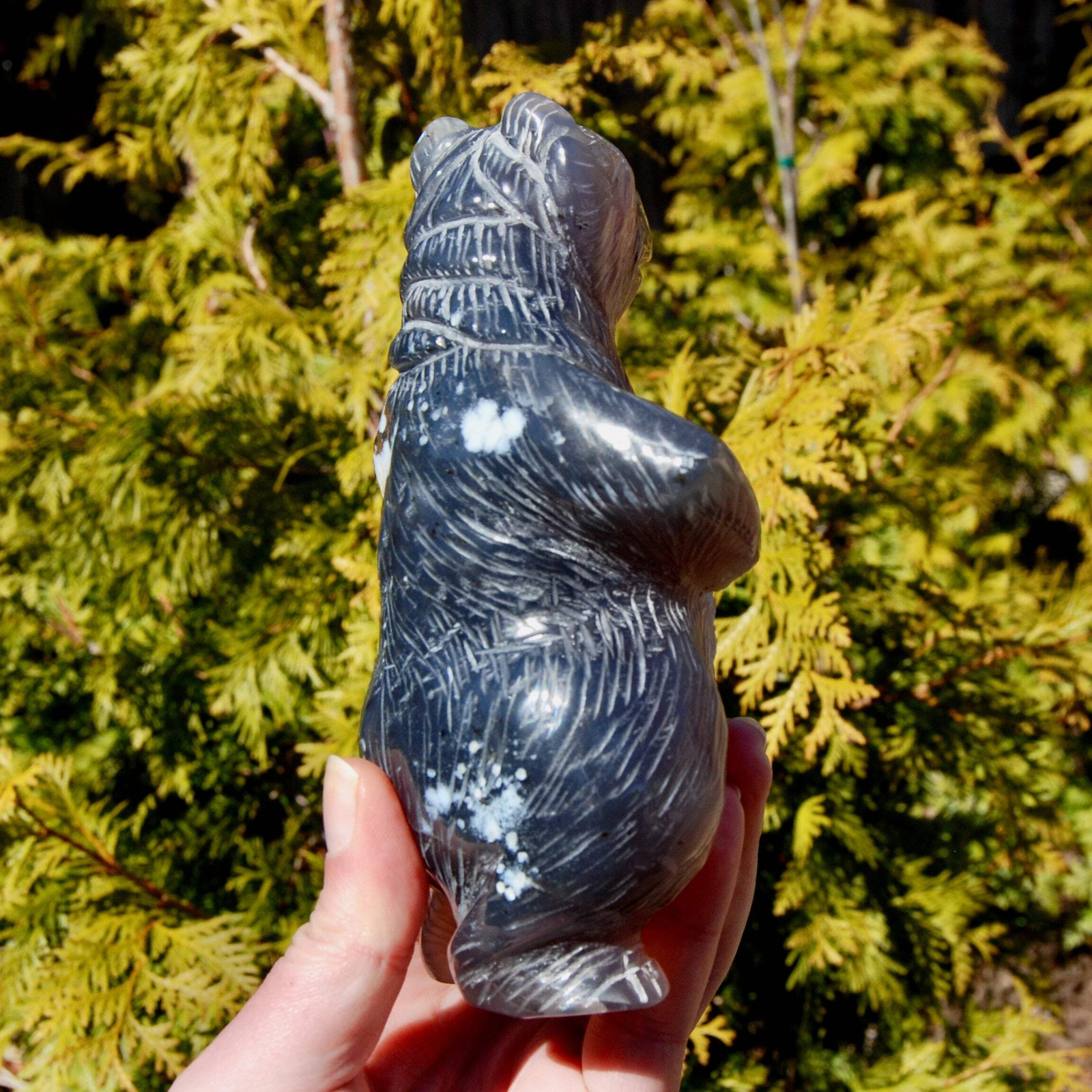 6in XL 1.9lb Agate Geode Carved Crystal Bear