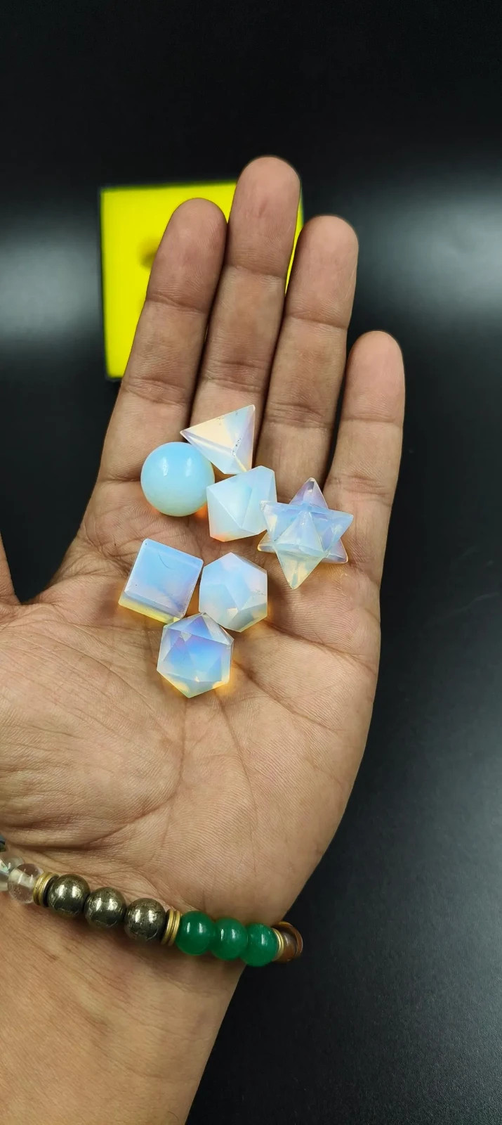 Opalite 7 Platonic Solids Sacred Geometry Crystal Set w/ Box Reiki Gift Healing