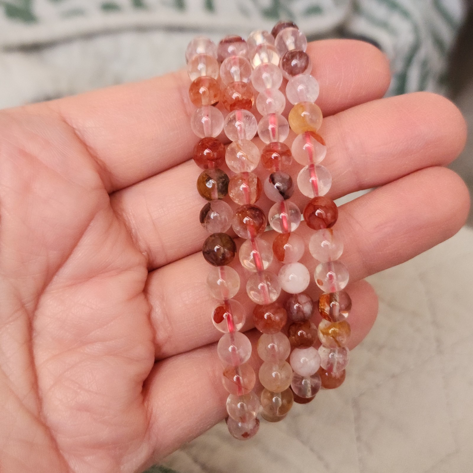 Natural 6mm Red Fire Quartz Bracelet Crystal Beads Stretch