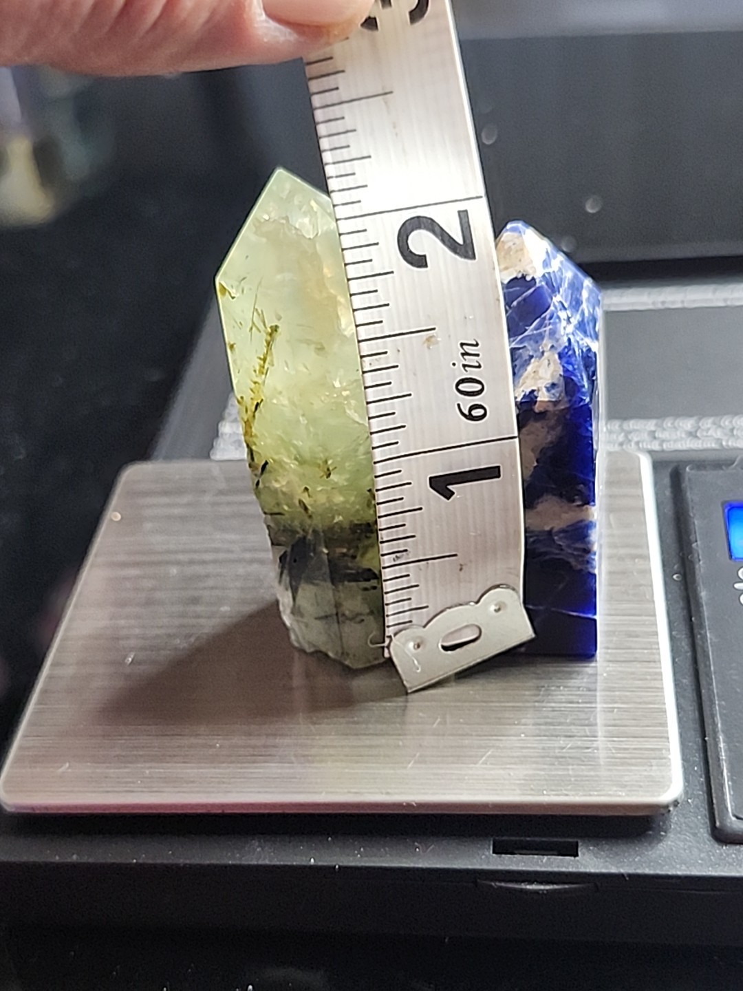 Natural Crystal Tower Set – Prehnite with Epidote & Sodalite – 2-Piece Point Set