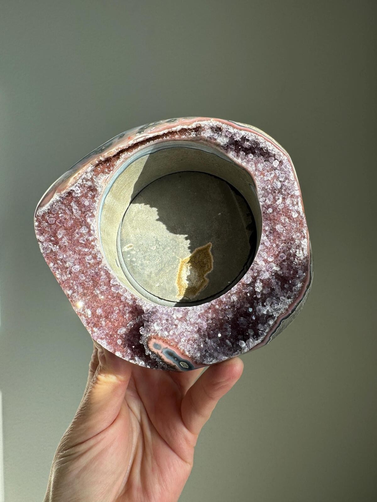 Galaxy Amethyst Crystal Cluster Geode Tea Light Candle Holder Plant Stand A7