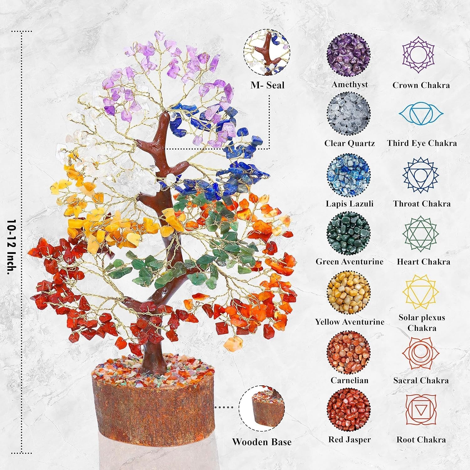 Good Luck 7 Chakra Prosperity Tree Crystal Gemstone Bonsai Feng Shui SMALL