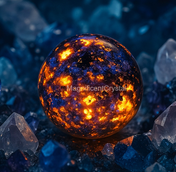 45mm+ Natural Yooperlite Ball Glow-in-UV Sphere Fluorescent Sodalite Quartz Deco