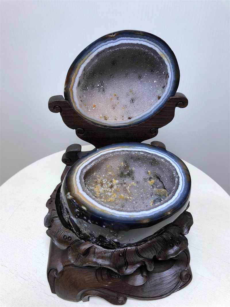 4.68LBNatural Agate Crystal Geode Quartz Bowl Wealth Spirit Energy Healing+Stand