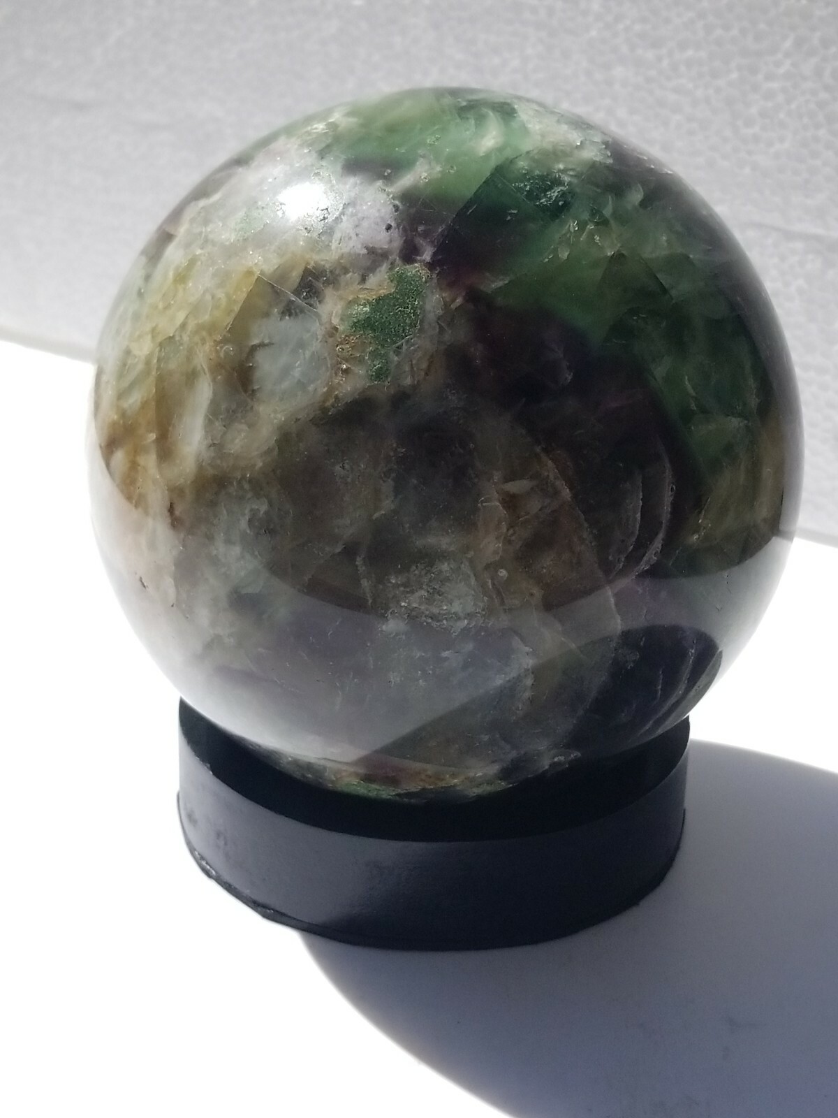 4.5″ Polished Purple Green Fluorite Quartz Crystal Sphere Ball /with wood Stand
