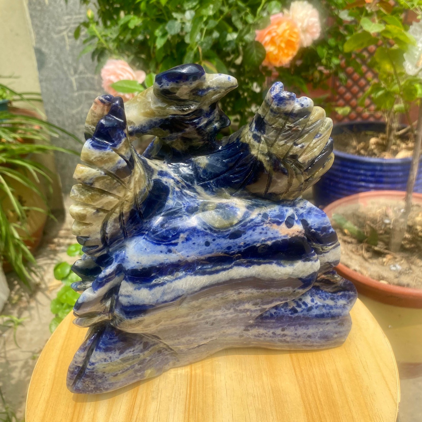6.61LB Natural Blue Vein Stone Phoenix Carving, Home Decoration