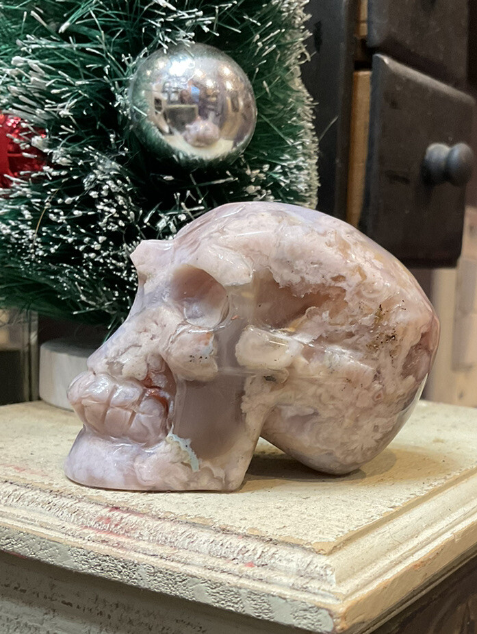 Flower Agate Skull (2″) Carved, Natural, Polished. Very Unique Piece!