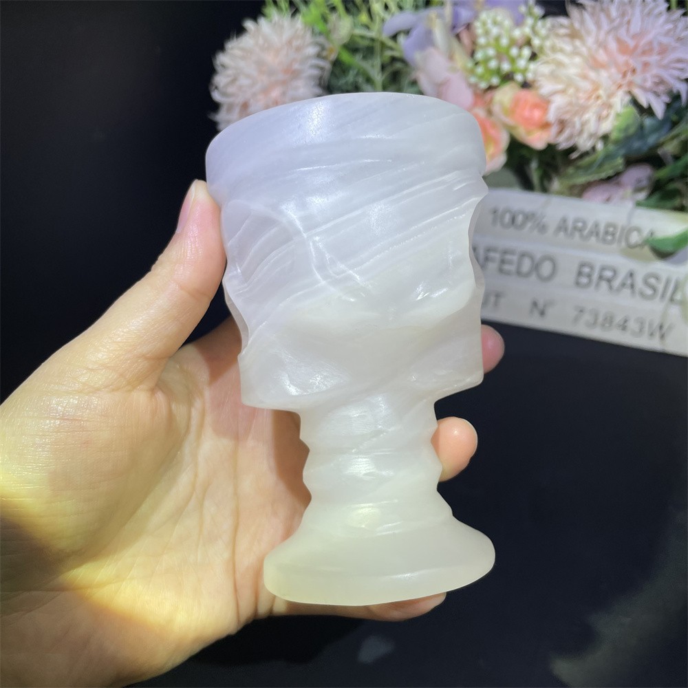 0.9LB 3.9″Natural Pink Jade Skull Cup Crystal Reiki Heal Decor Gift Wine Glass