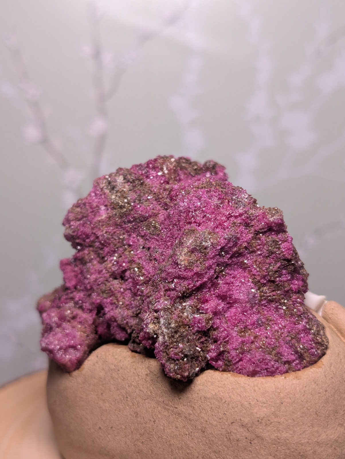 Raw Red Corundum Mineral Natural Ruby Specimen with Clay Figure Gift Collectors