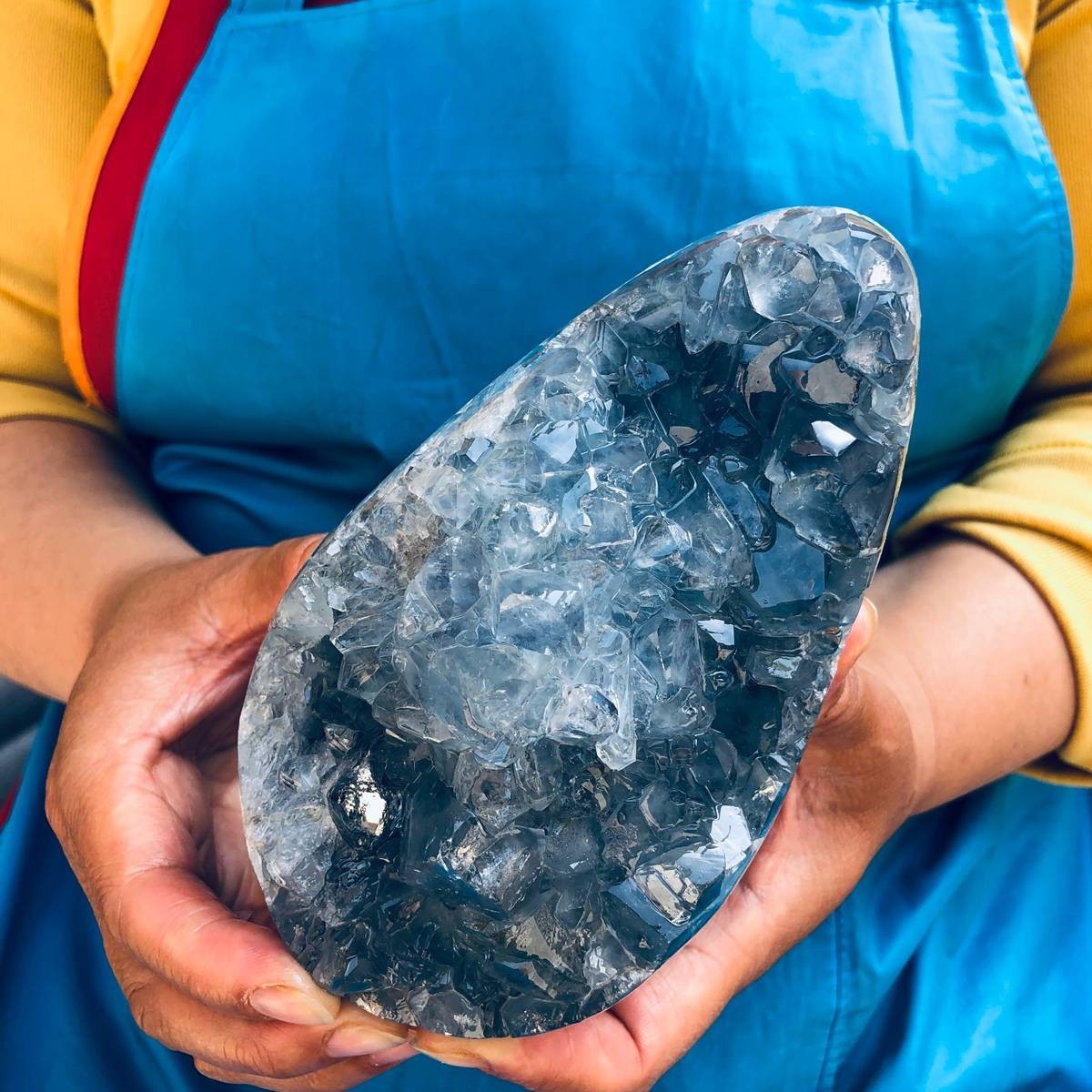 6.35LB Natural Blue Celestite Geode Crystal Cluster Specime Healing 1.51+1.38kg