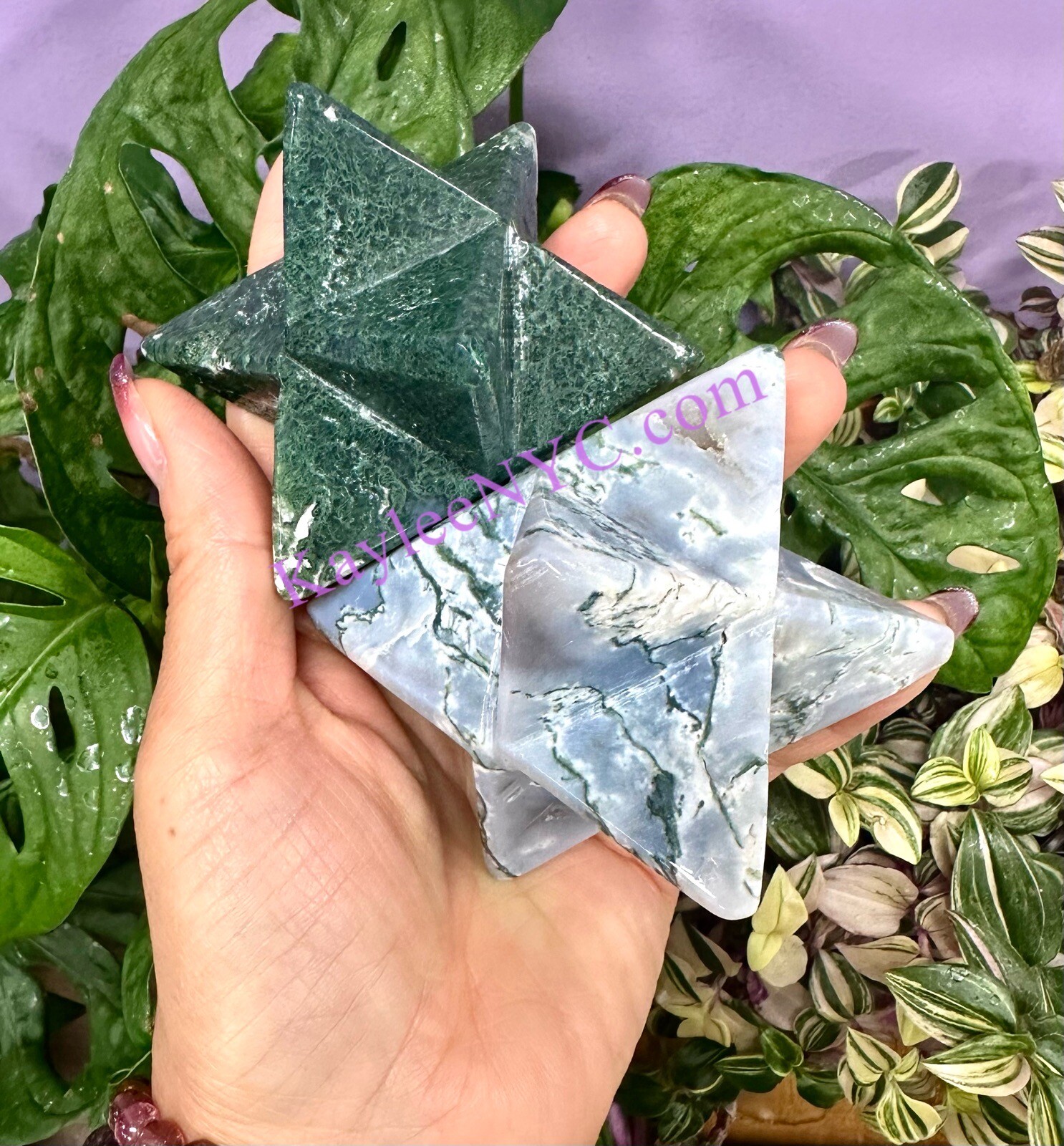 Wholesale Lot 3 PCs Natural Moss Agate Merkaba Healing Energy
