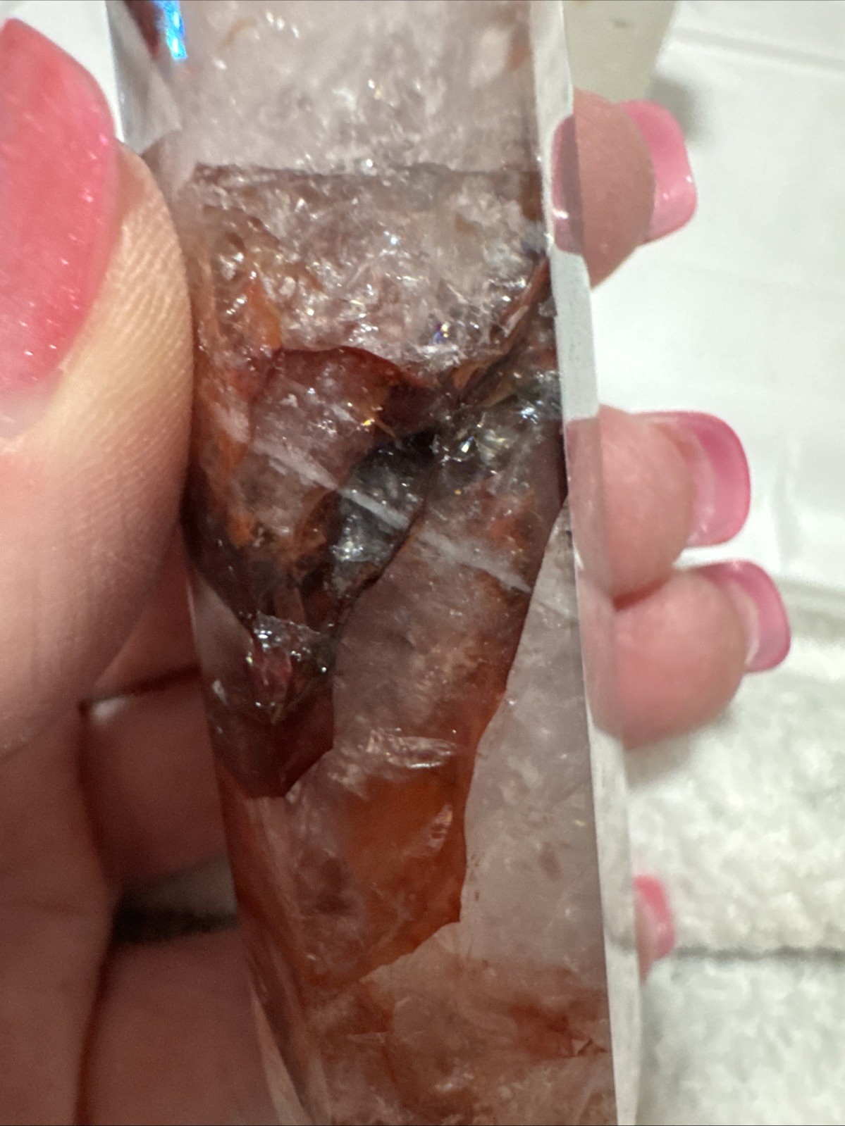 Imperfect Tower Duo. Fire Quartz And Quartz With Fire And Epidote Inclusion