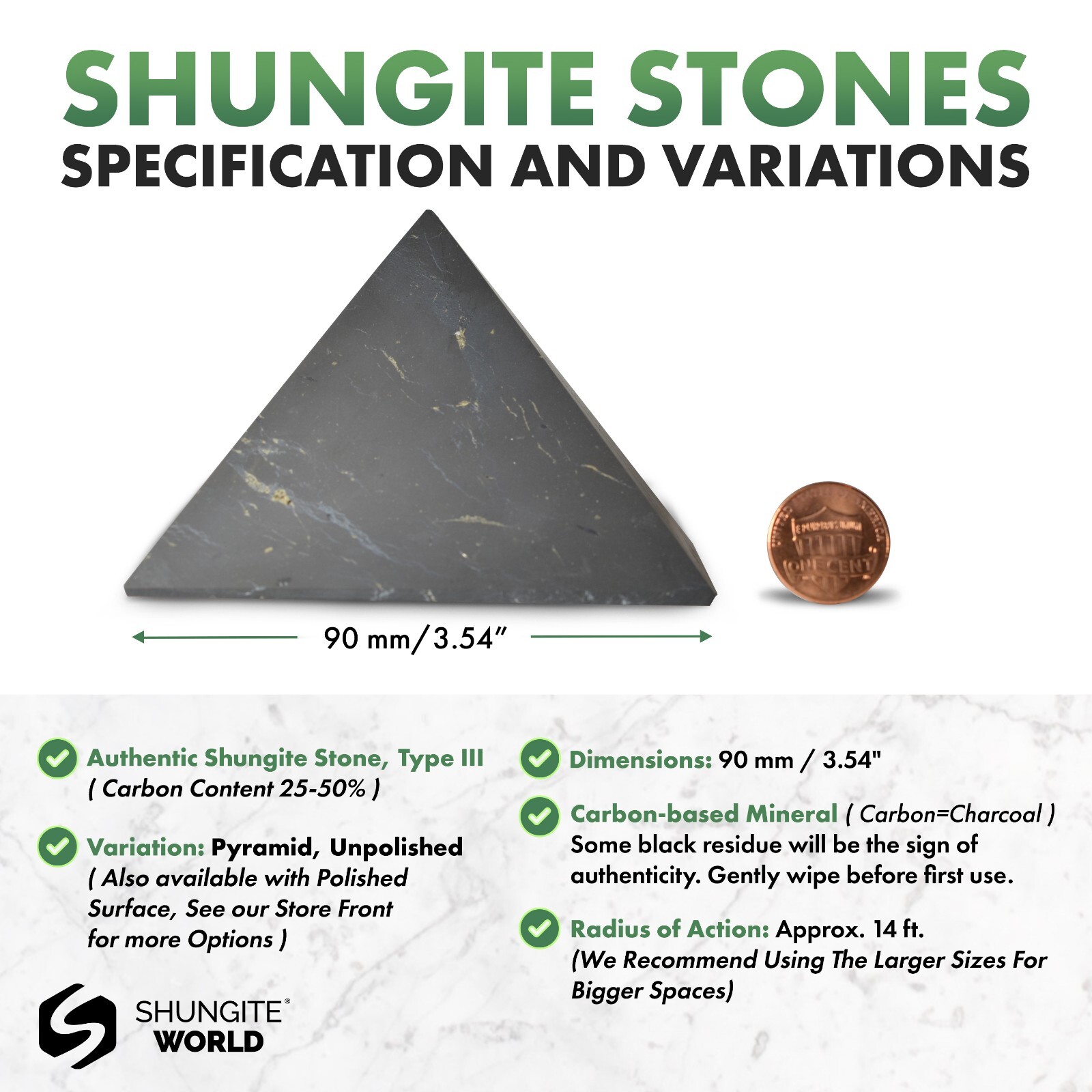 Shungite World Shungite Pyramid – 90 mm / 3.54″ ( Polished or Unpolished )