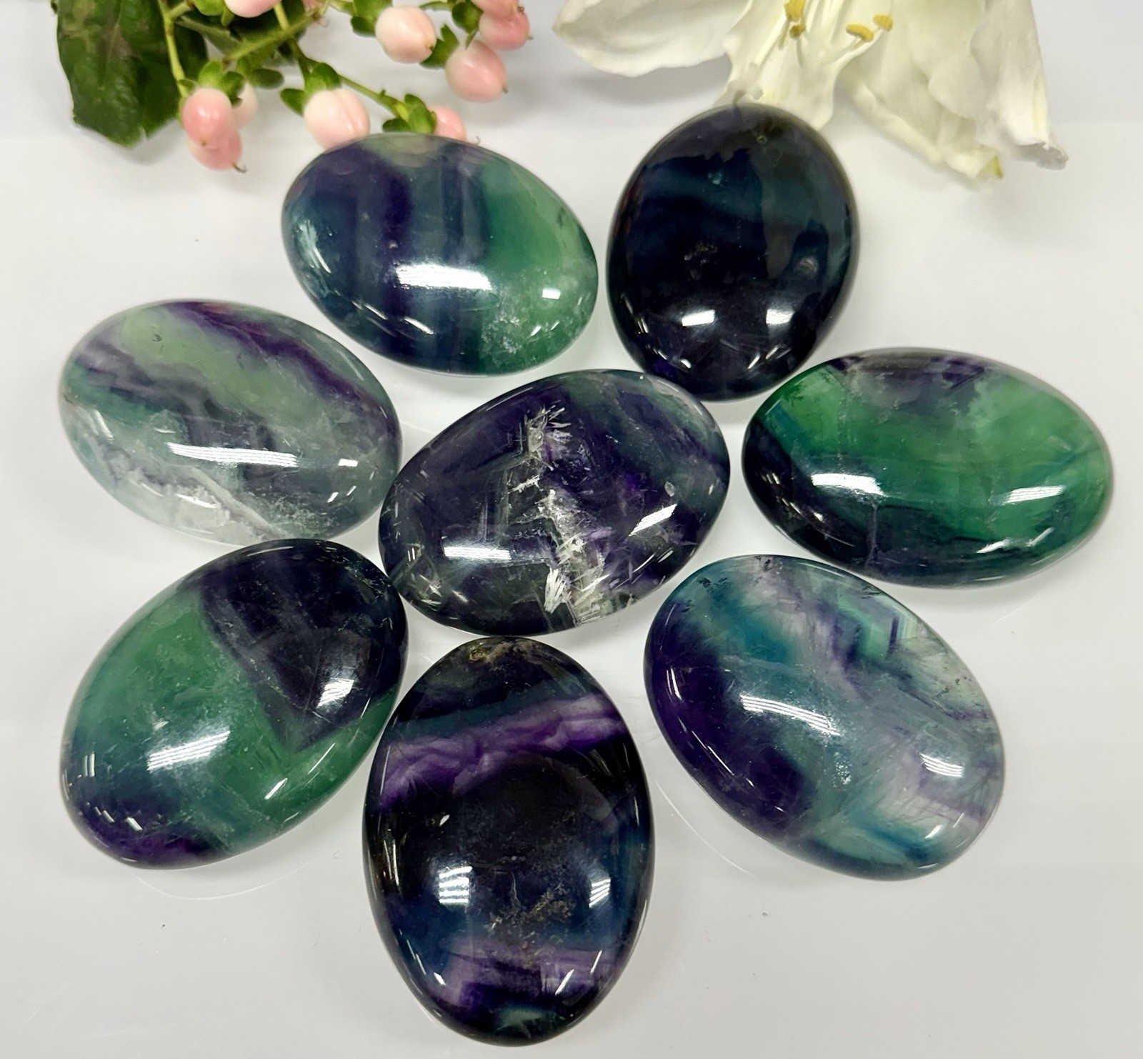Wholesale Lot 8 Pcs Natural Rainbow Fluorite Palm Stone Crystal Healing