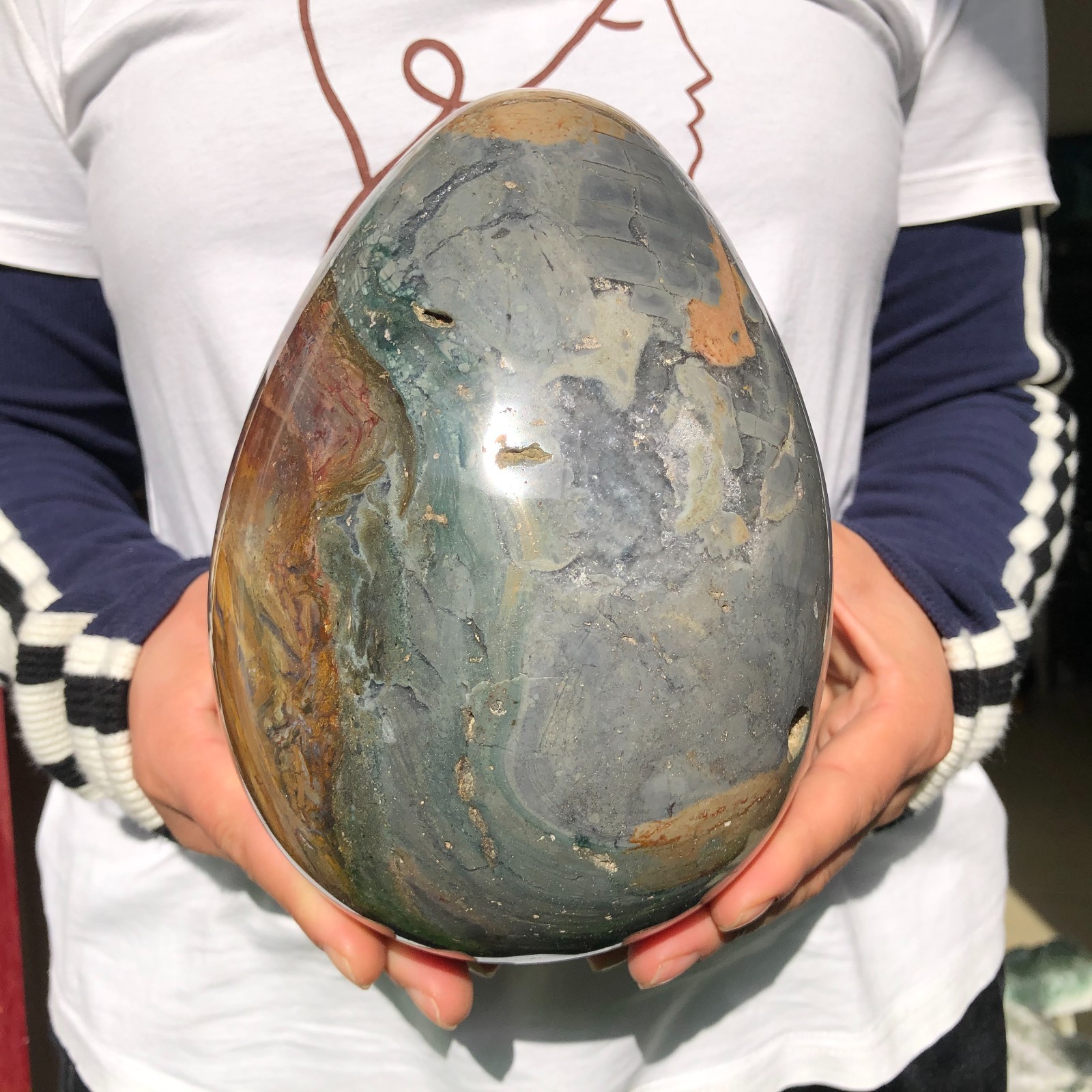 8.6LB Natural Ocean stone Quartz Crystal egg Mineral specimen Healing
