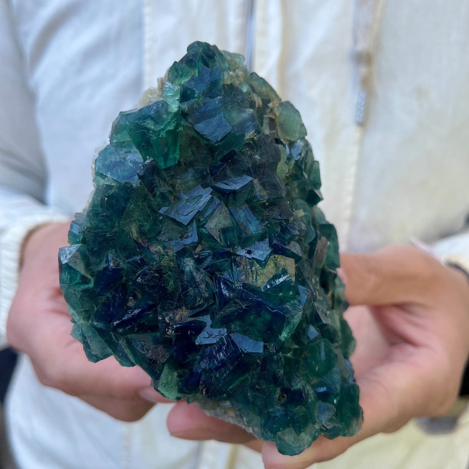 1.8LB Natural cubic green fluorite crystal cluster rough mineral specimen
