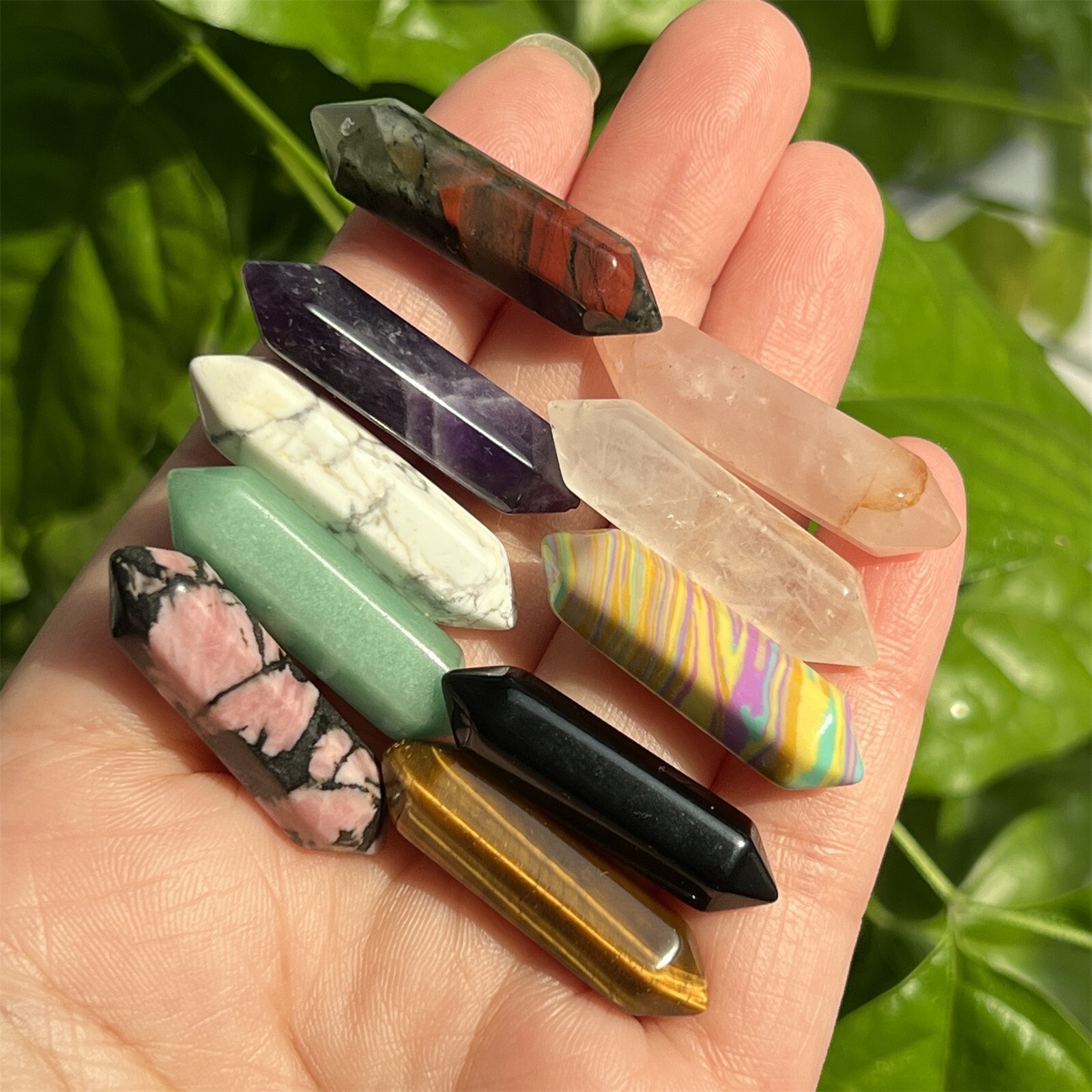 Top! Wholesale Natural Obelisk Mixed Quartz Crystal Wand Double Point gem 10pcs