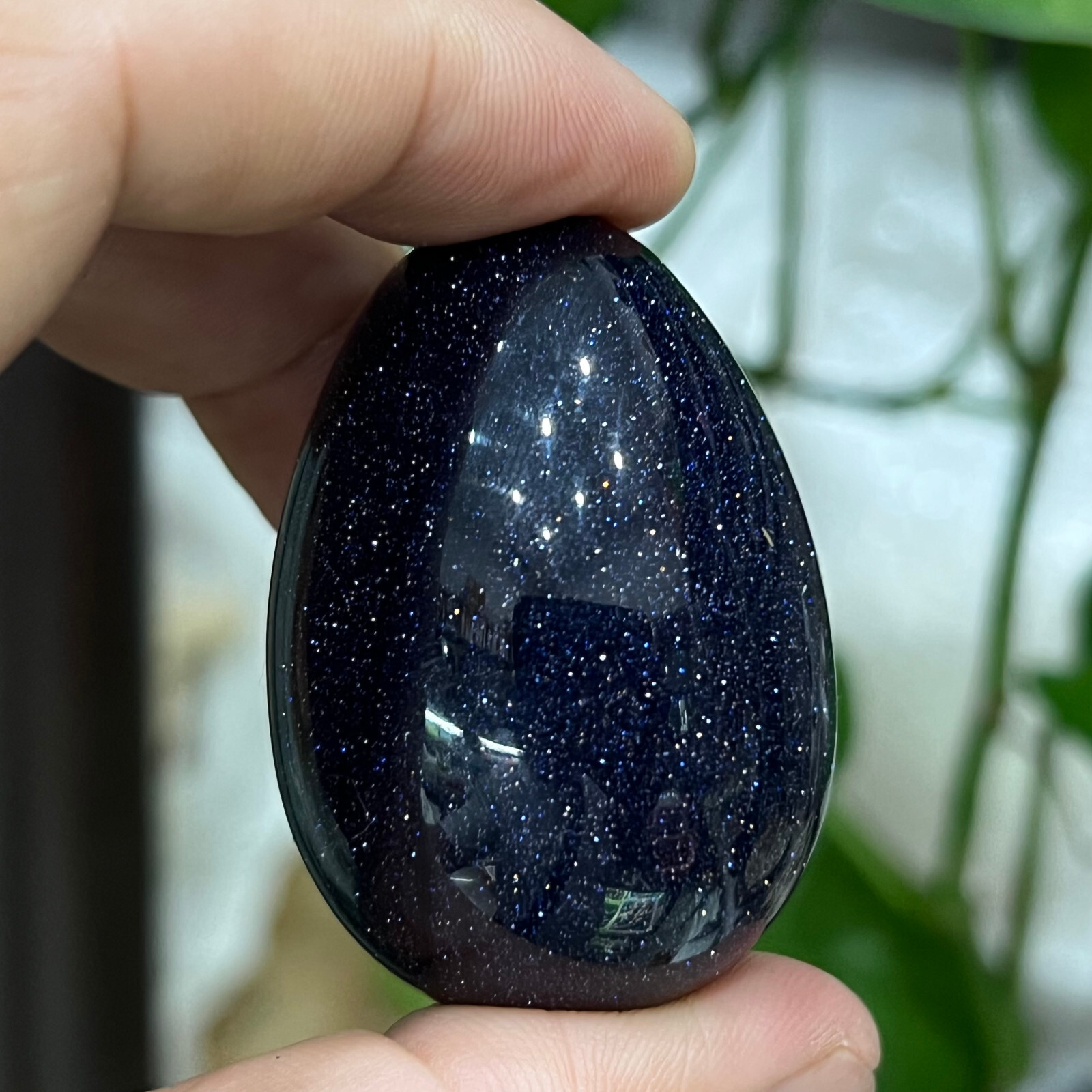 2” Blue Chapter tenth Quartz Hand Carved Egg skull Crystal Reiki healing 1pc