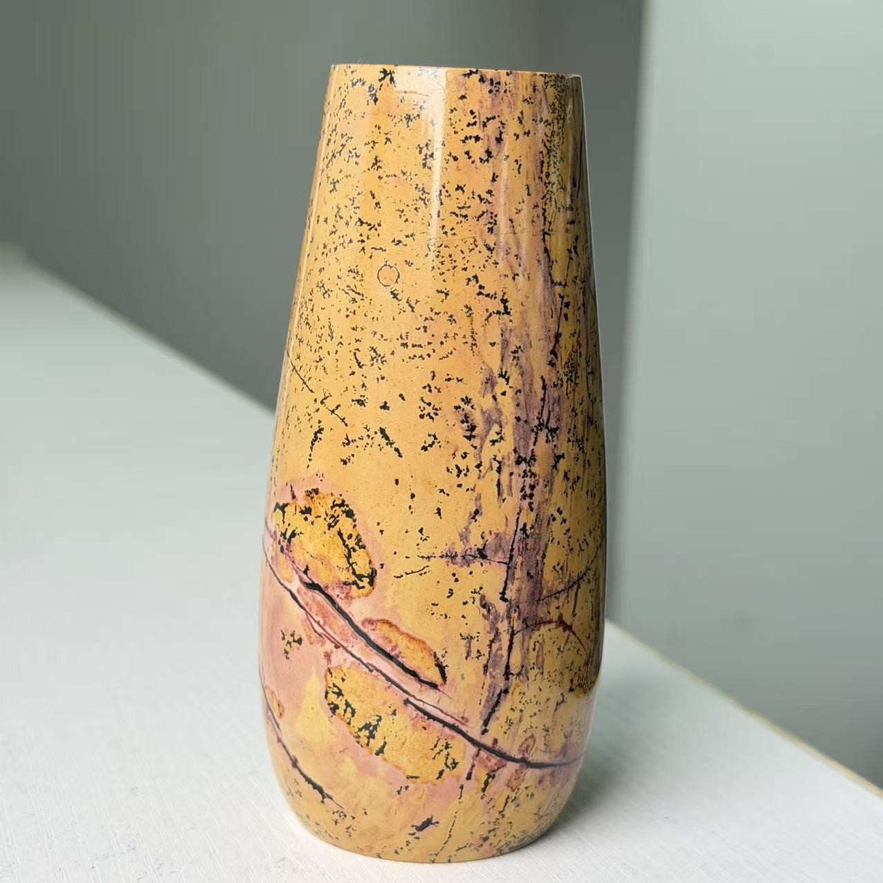 1.3LB 5.1″ Natural Picture Jasper Vase Crystal Carving Healing Home Decor