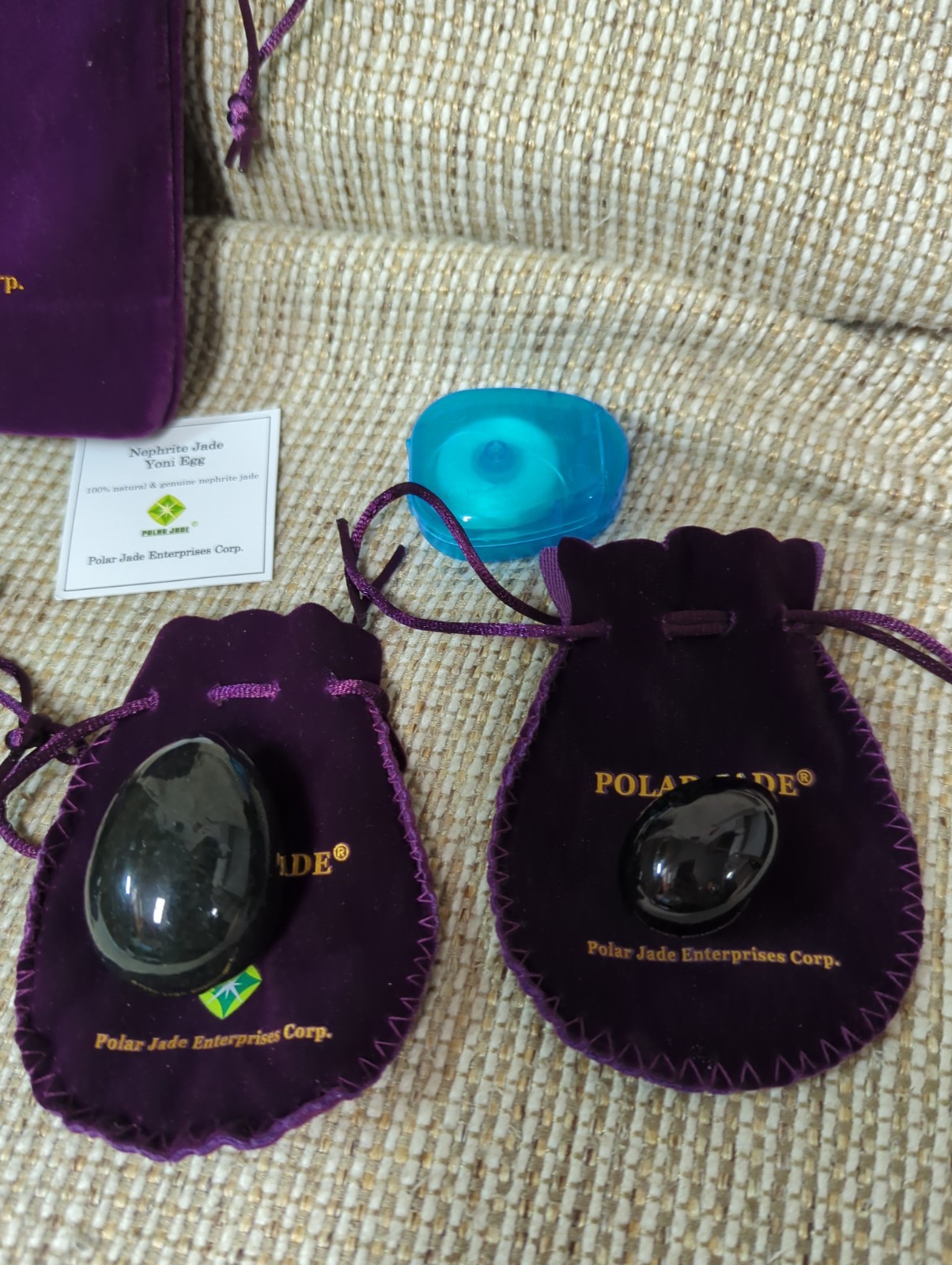 Polar Jade Natural Nephrite Jade 3-Piece Egg Set, Large Medium Small Predrilled
