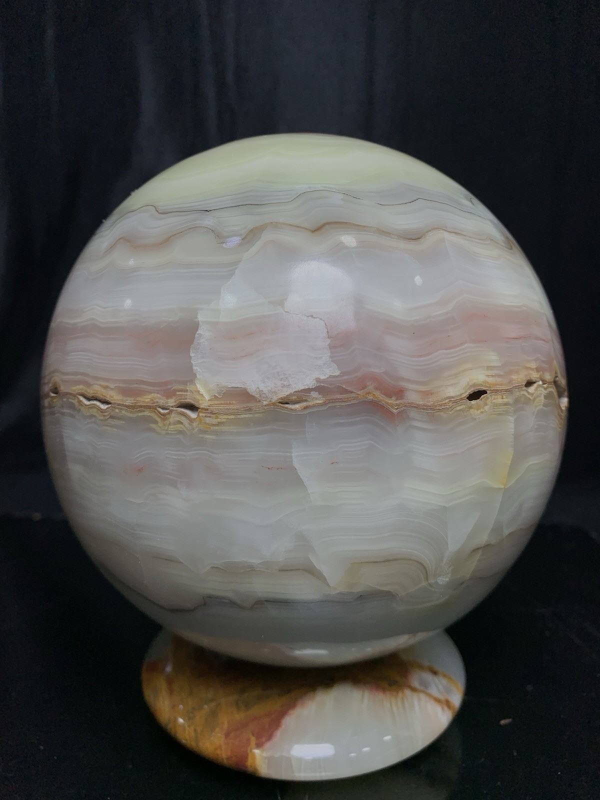 Large 95mm Green Banded Onyx Sphere 4.636kg Calcite Crystal Orb Specimen Stand