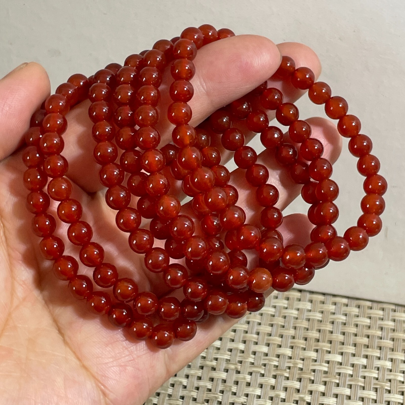 Wholesale 1 Pcs red agate stone ball beads 6mm 7.5”crystal Stretch Bracelet