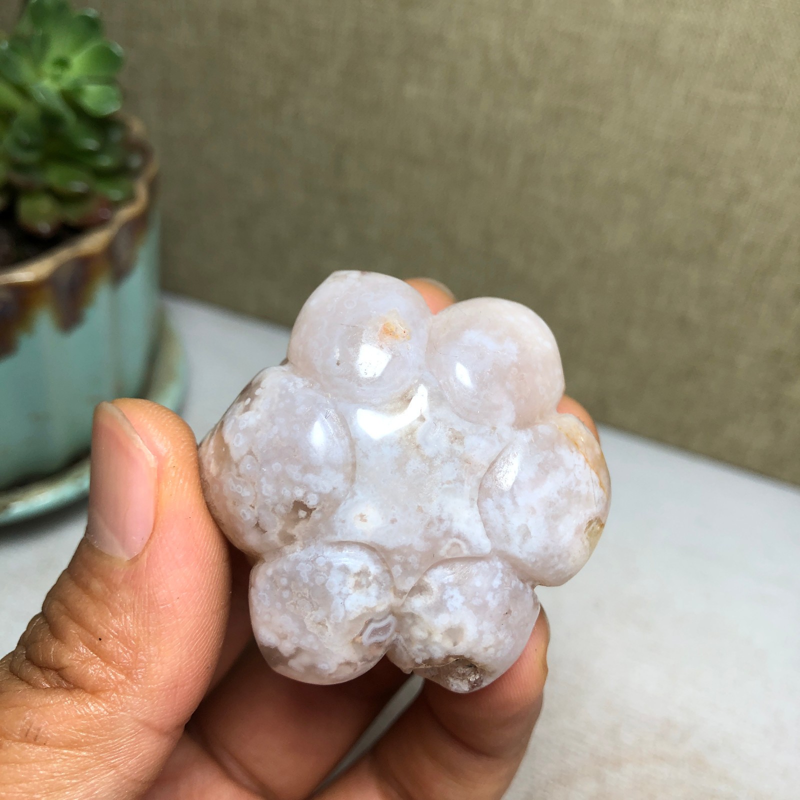 44mm Natural cherry blossom agate Hand carved flower Crystal specimens 38g A4456