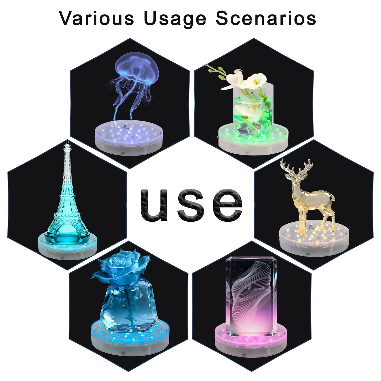 LED Lights Base – 6 inch Round Lights Display Stand for Effiel Tower Vase Cry…