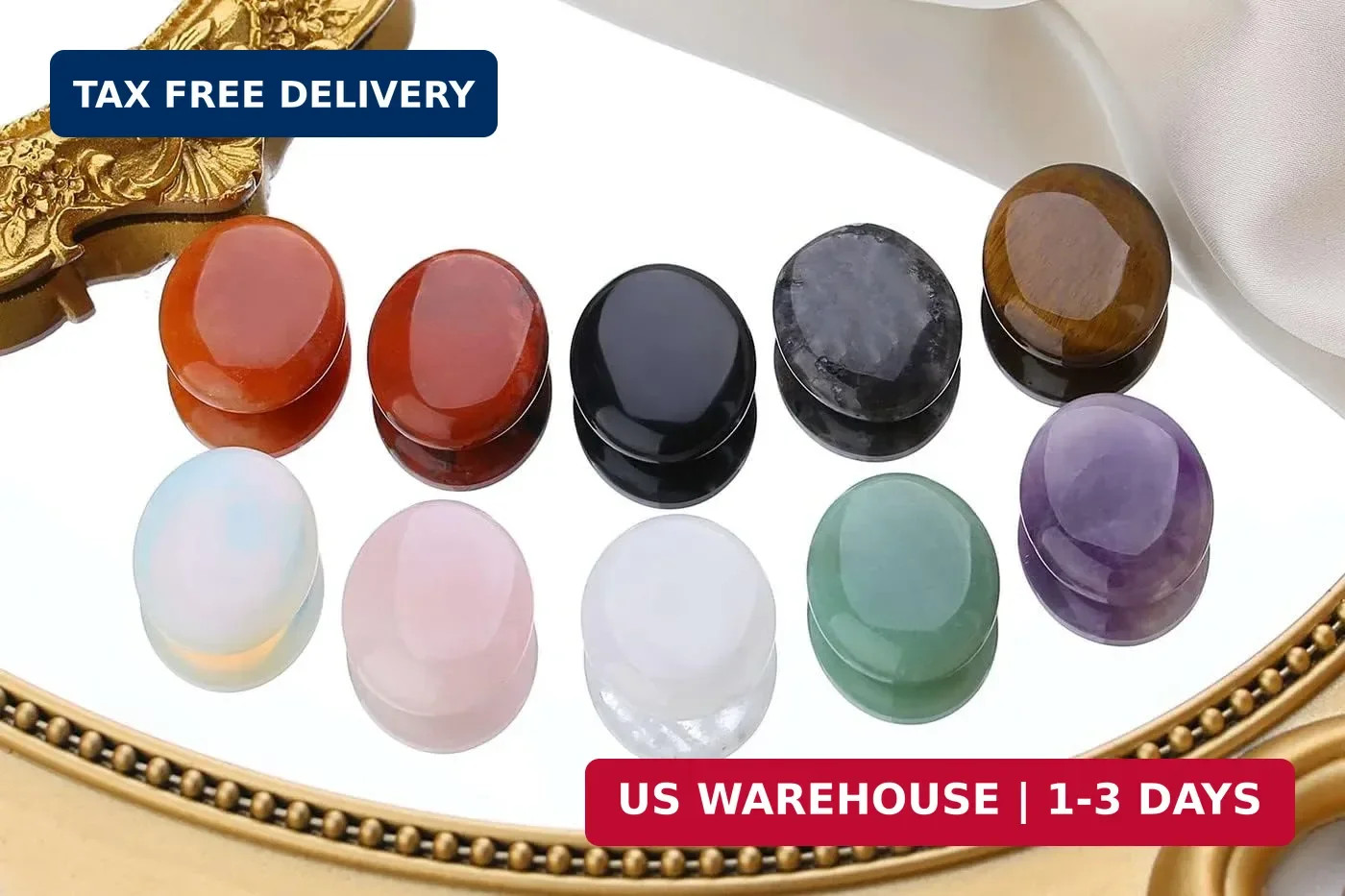 LAIDANLA 10PCS Healing Crystals Palm Stone Set Oval Crystal Amethyst Rose Quartz