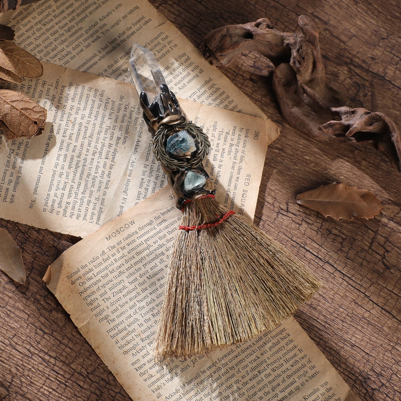 Witch Crystal Altar Broom – Natural Crystal Magic Broom for Wiccan Décor Hall…