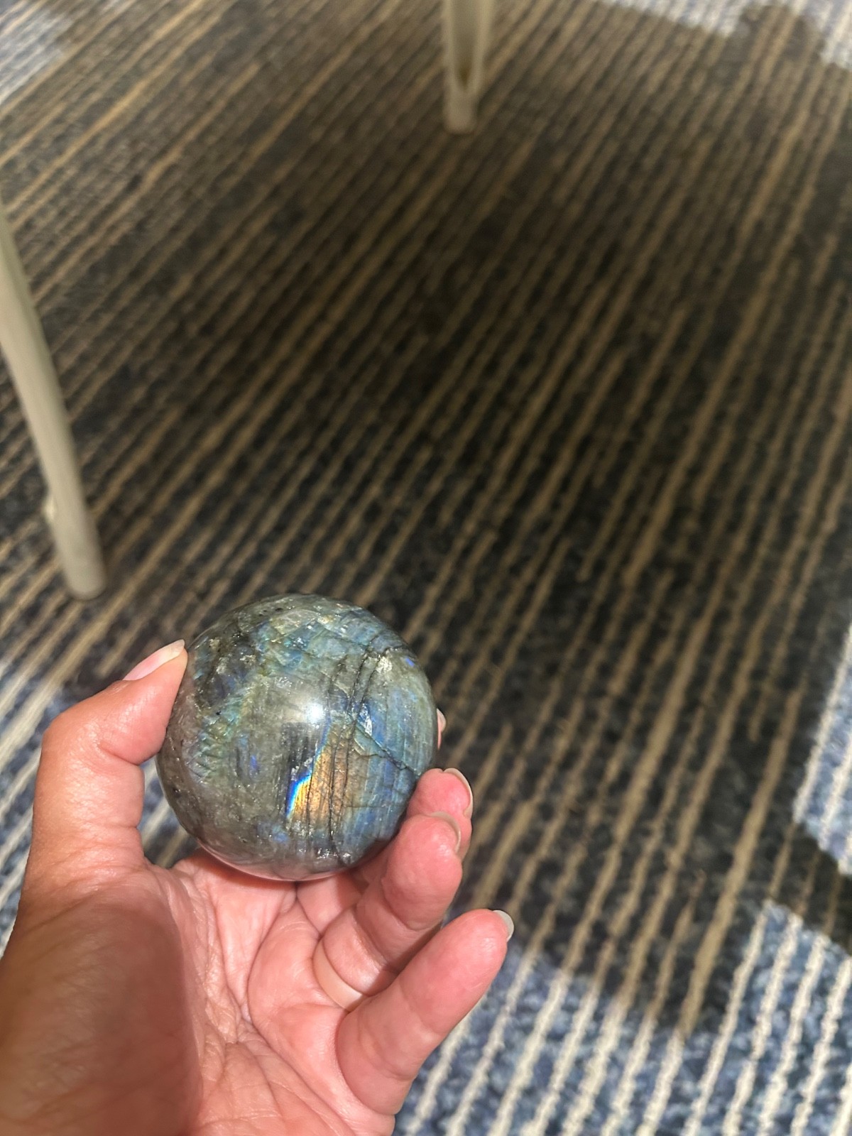 Labradorite crystal sphere, 1 1/2 inches, beautiful colors and flash p