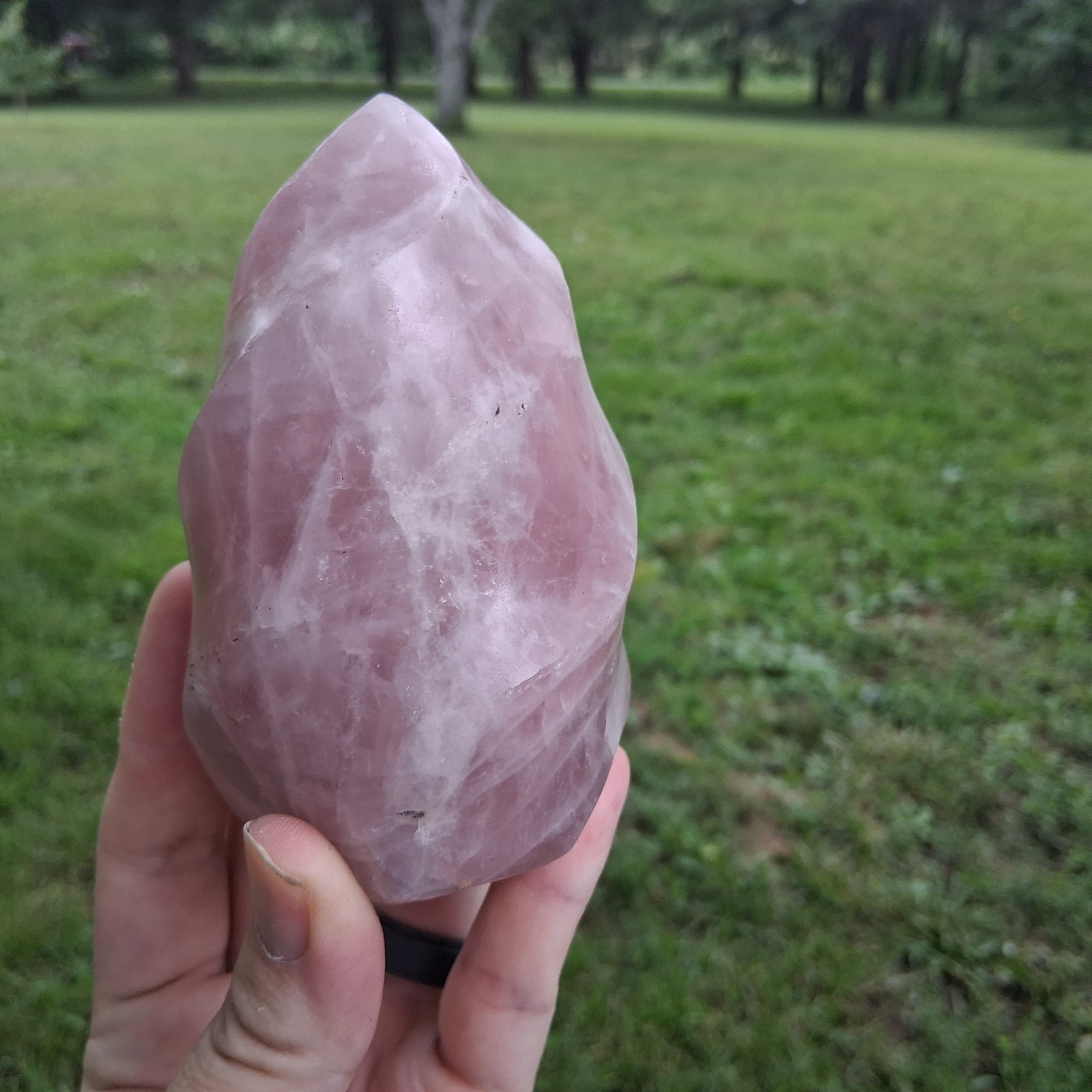 Carved Rose Quartz Flame Twist Point 4in Pink Crystal Healing Medium Display