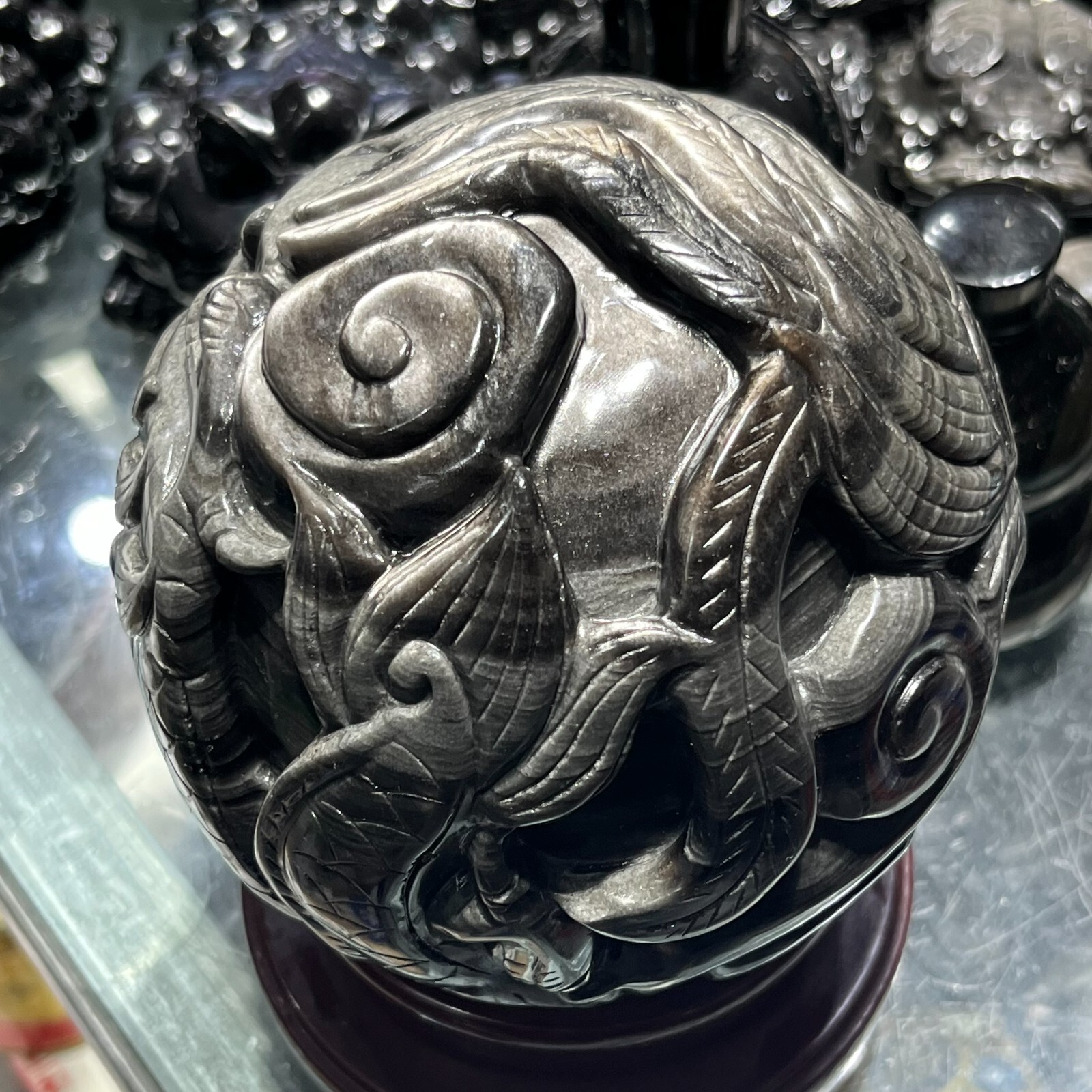 2220g Natural Silver Obsidian Crystal Sphere Healing(Dragon and Phoenix Pattern)