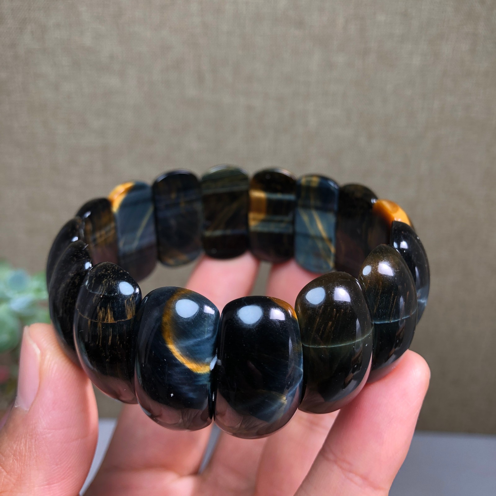 24-12-6mm Natural tiger eye slice quartz Crystal Hand cut polish bracelet A1390