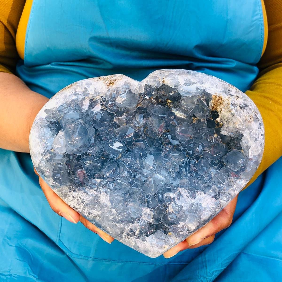 5LB Natural Blue Celestite Geode heart-shaped Crystal Cluster Specime Healing
