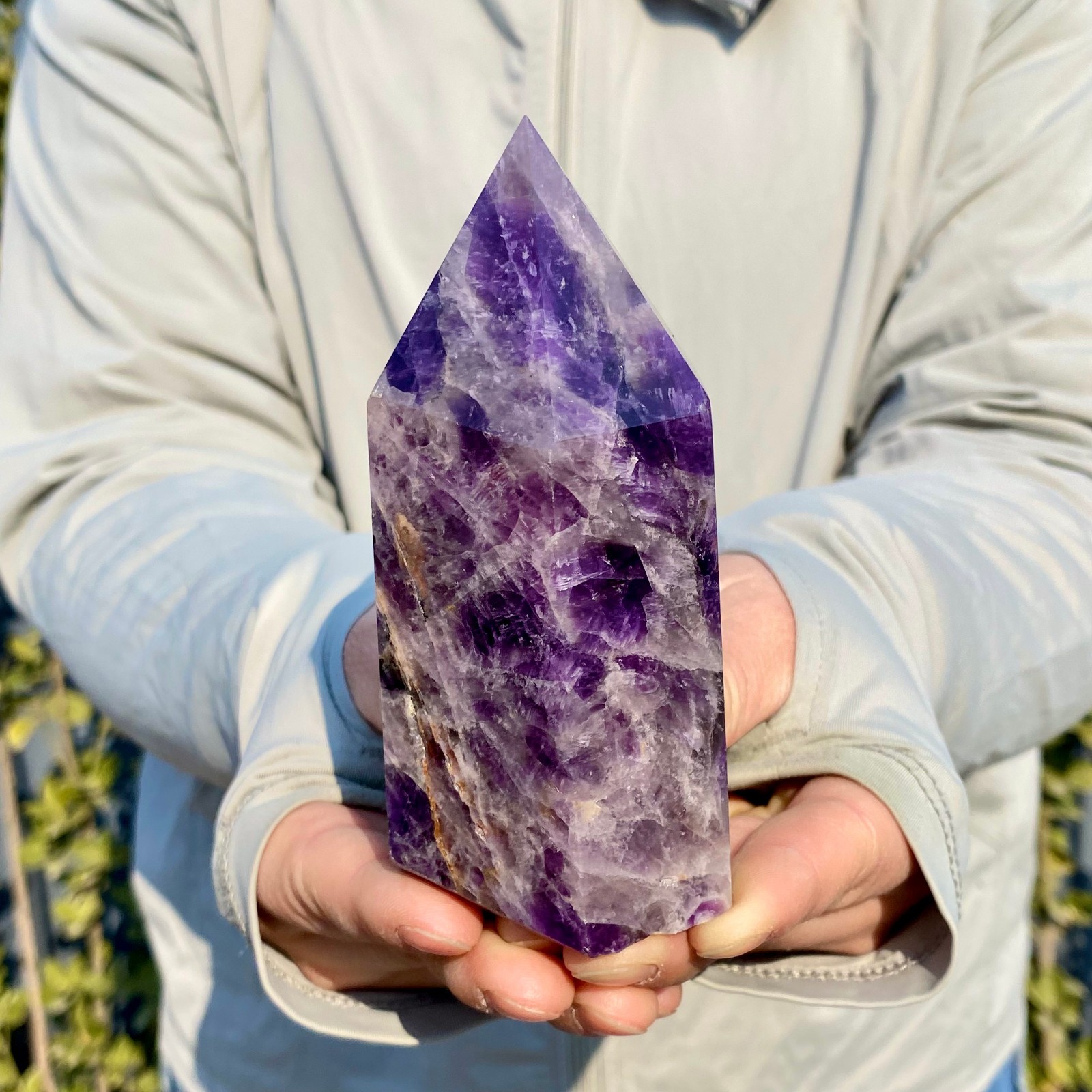 438G Natural Dream Amethyst Crystal Column Magic Wand Obelisk Point Healing