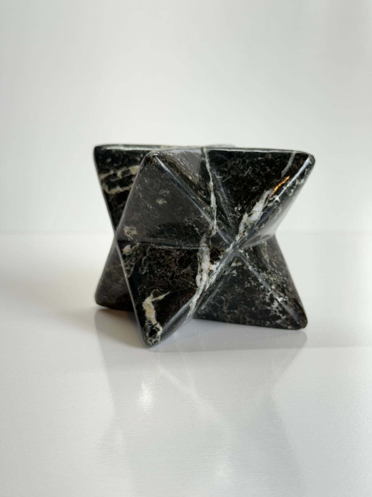 Black Serpentine Merkaba Star Sacred Geometry Crystal Carving 3″ Polished