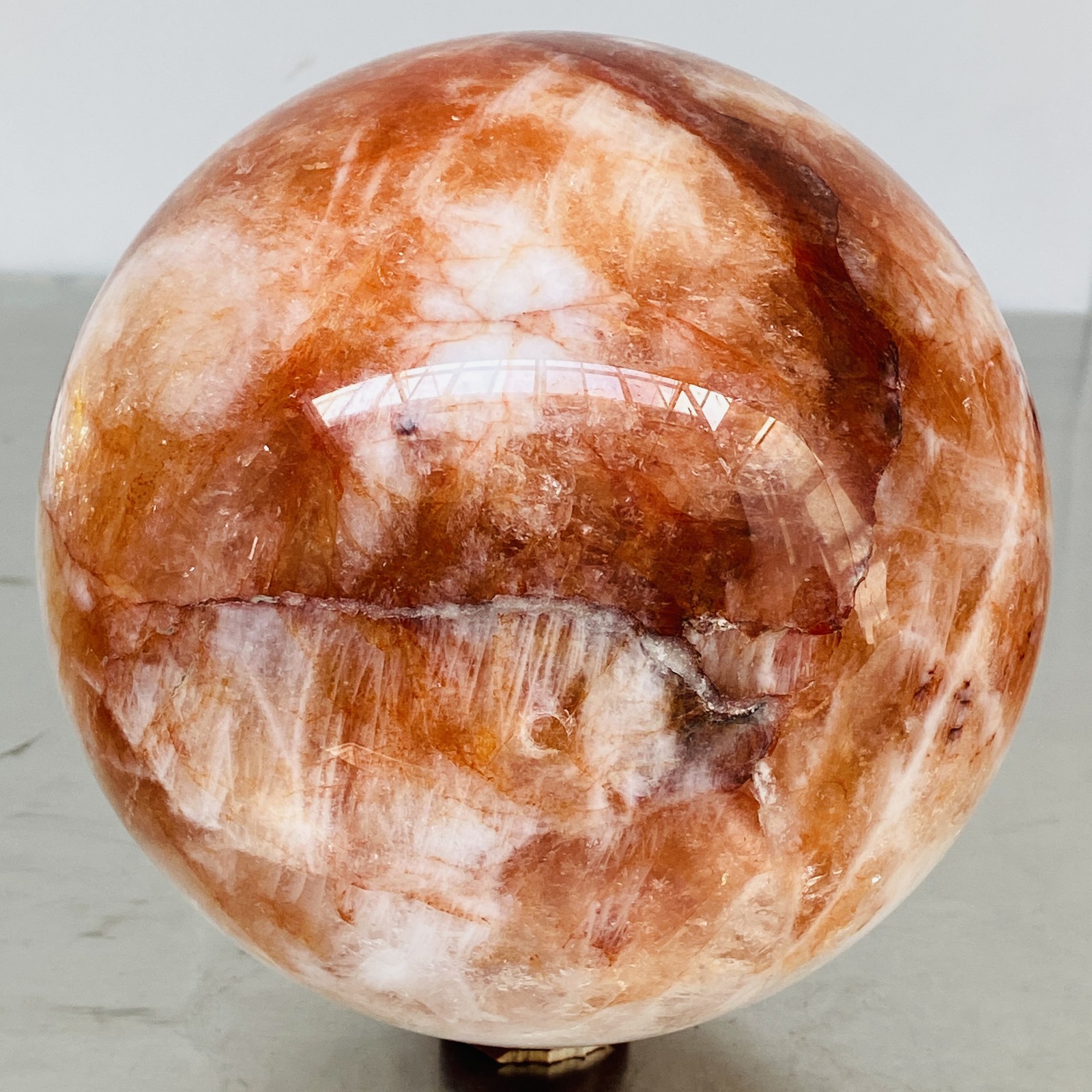 Natural Red Glue Flower Quartz Sphere Crystal Ball Healing 5460G