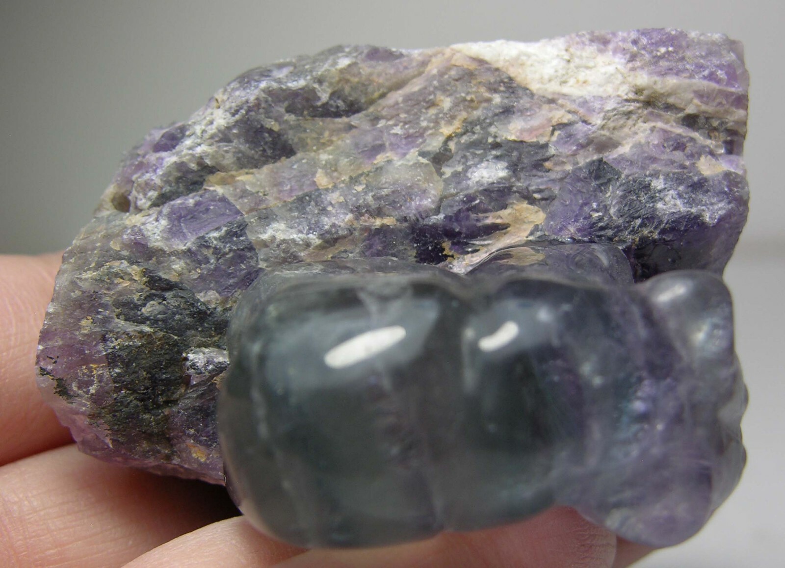 #10 Natural 55.00mm MultiColor Fluorite Bear Carving On Fluorite Rock 2 3/16 in