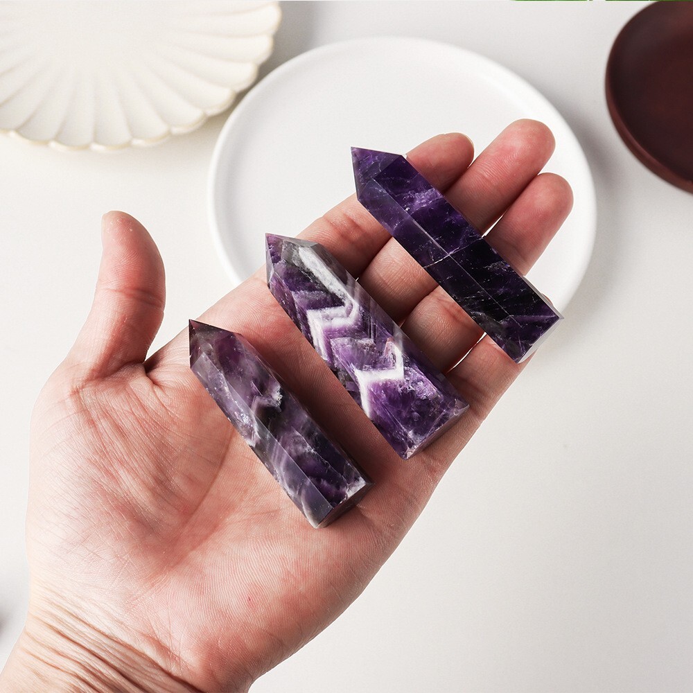 Raw Chevron Amethyst Healing Crystal Wand Obelisk Tower Point Ornament Xmas Gift