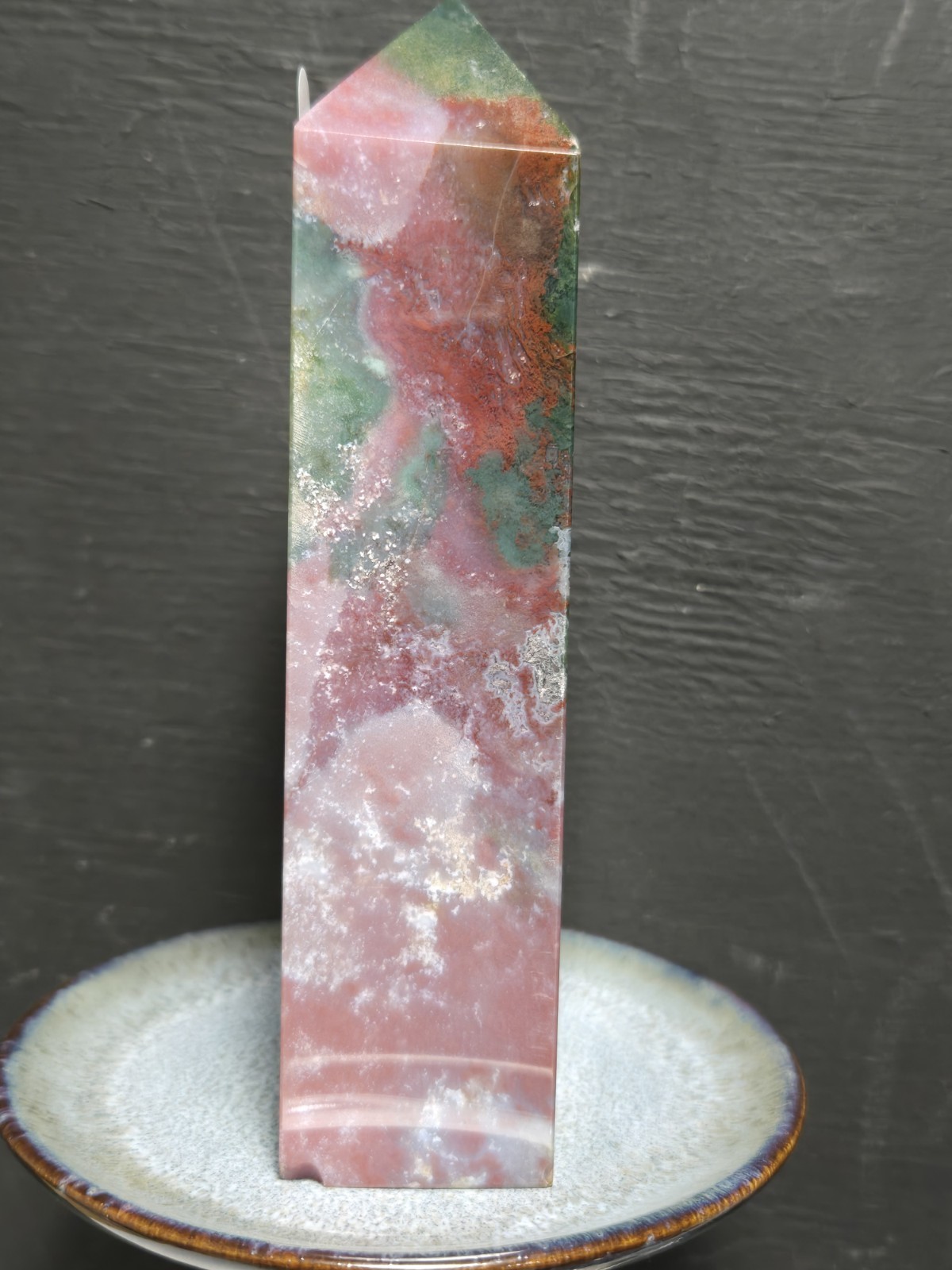 STUNNING HIGH QUALITY RAINBOW OCEAN JASPER/MOSS AGATE TOWER 6in tall G52