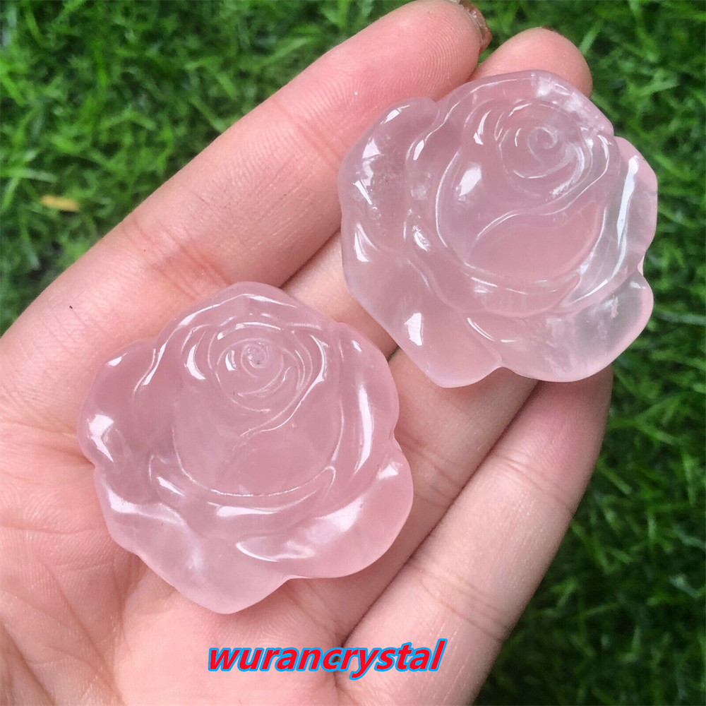 Natural Rose Quartz Hand Carved Rose Flower Skull Crystal healing gift 1pc