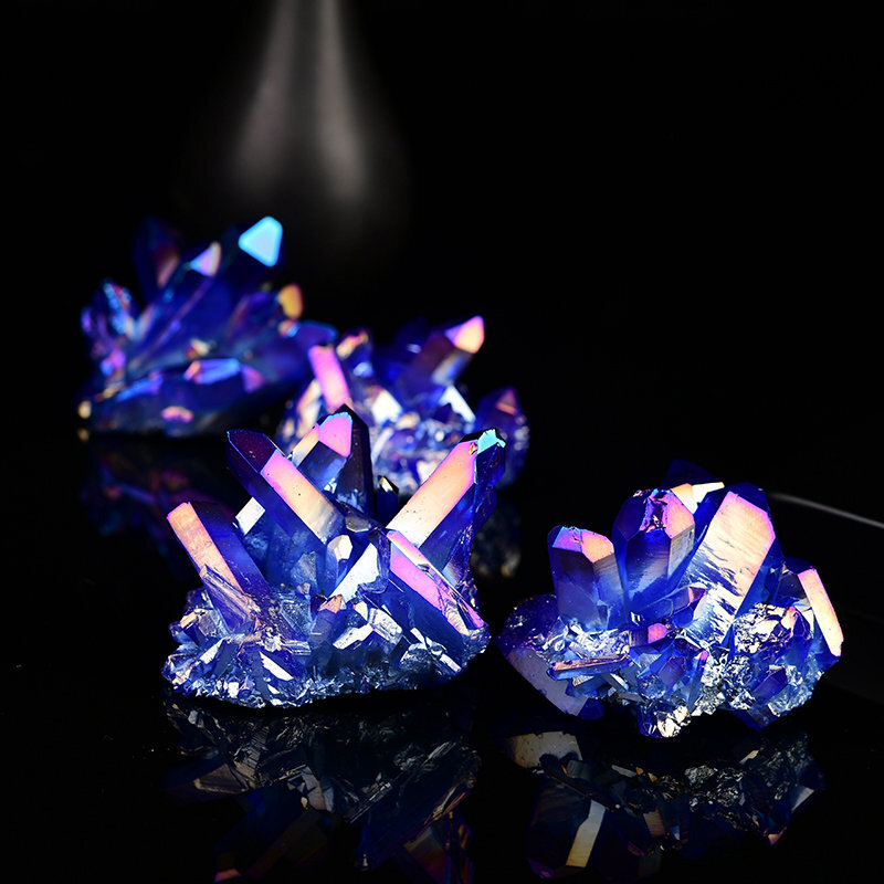 50g Natural Aura Blue Titanium Ore Stone Quartz Crystal Cluster Energy Specimen
