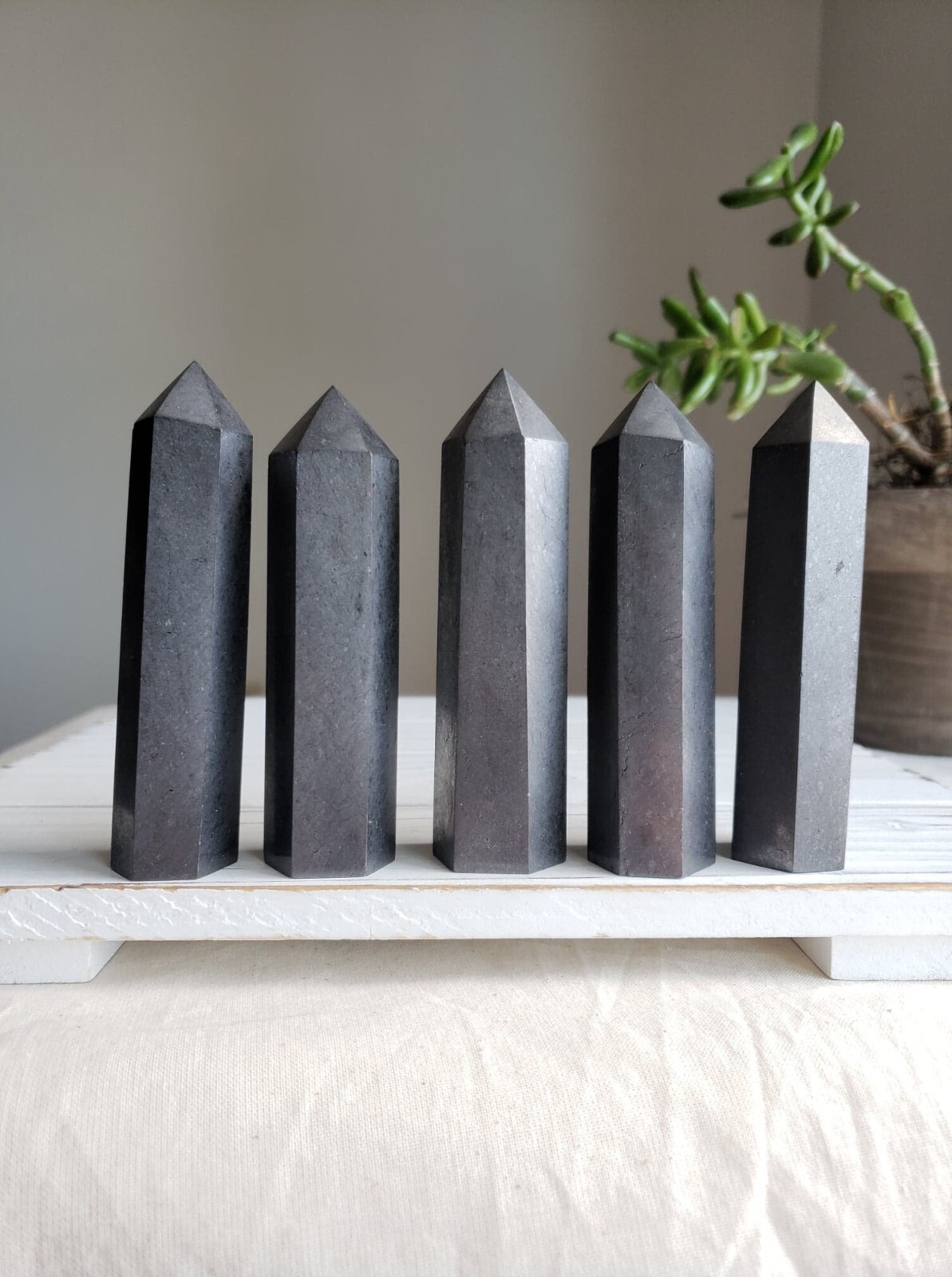 Natural Shungite Tower Point Healing Crystal Generator Metaphysical Home Decor